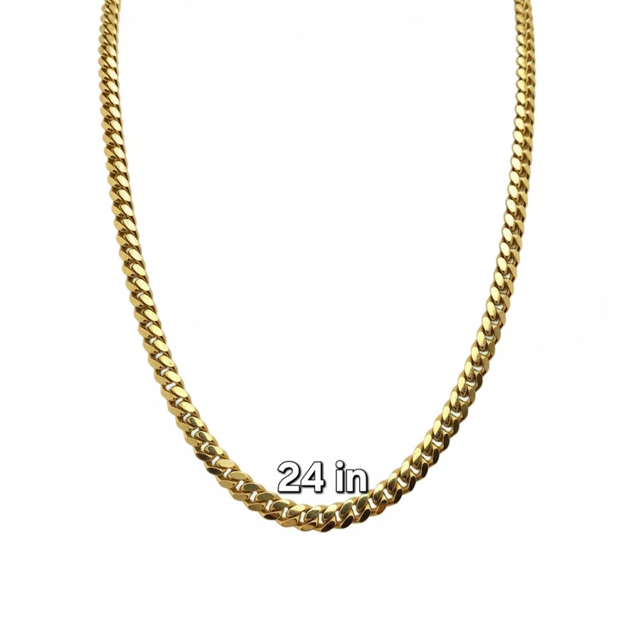 Cadena con cierre de caja en Oro 10K, Cuban Link en 6 mm de ancho, mostrandomedidas 24in.TuOro.