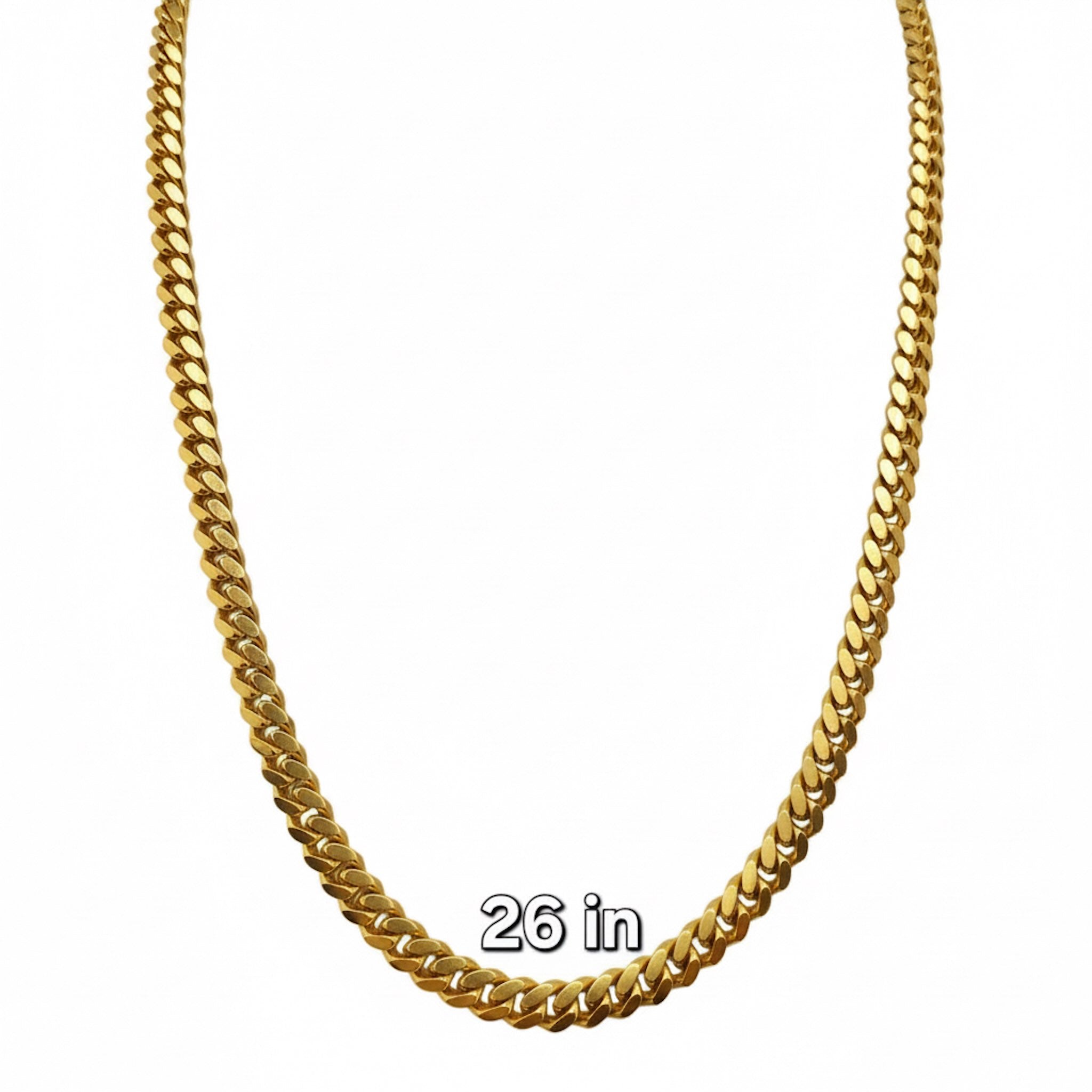 Cadena con cierre de caja en Oro 10K, Cuban Link en 6 mm de ancho, mostrando medidas 26 in.TuOro.