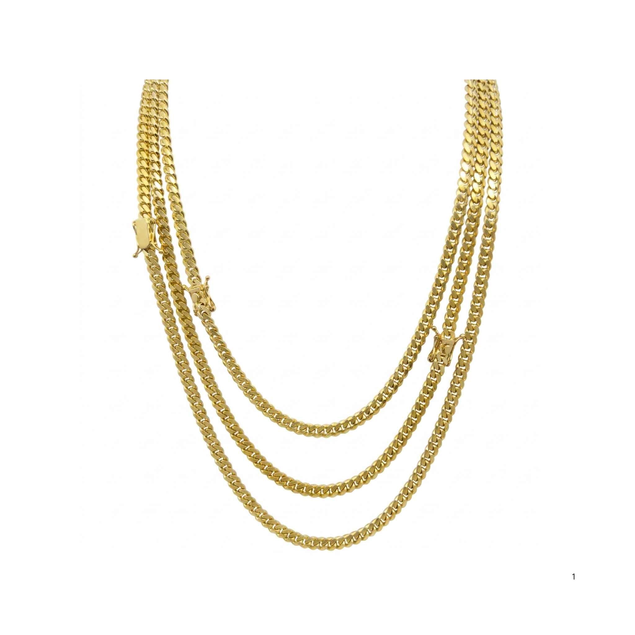 Cadena Cuban Link de oro amarillo 10K de 5 mm y 22 pulgadas, presentada completa sobre fondo blanco, TuOro.