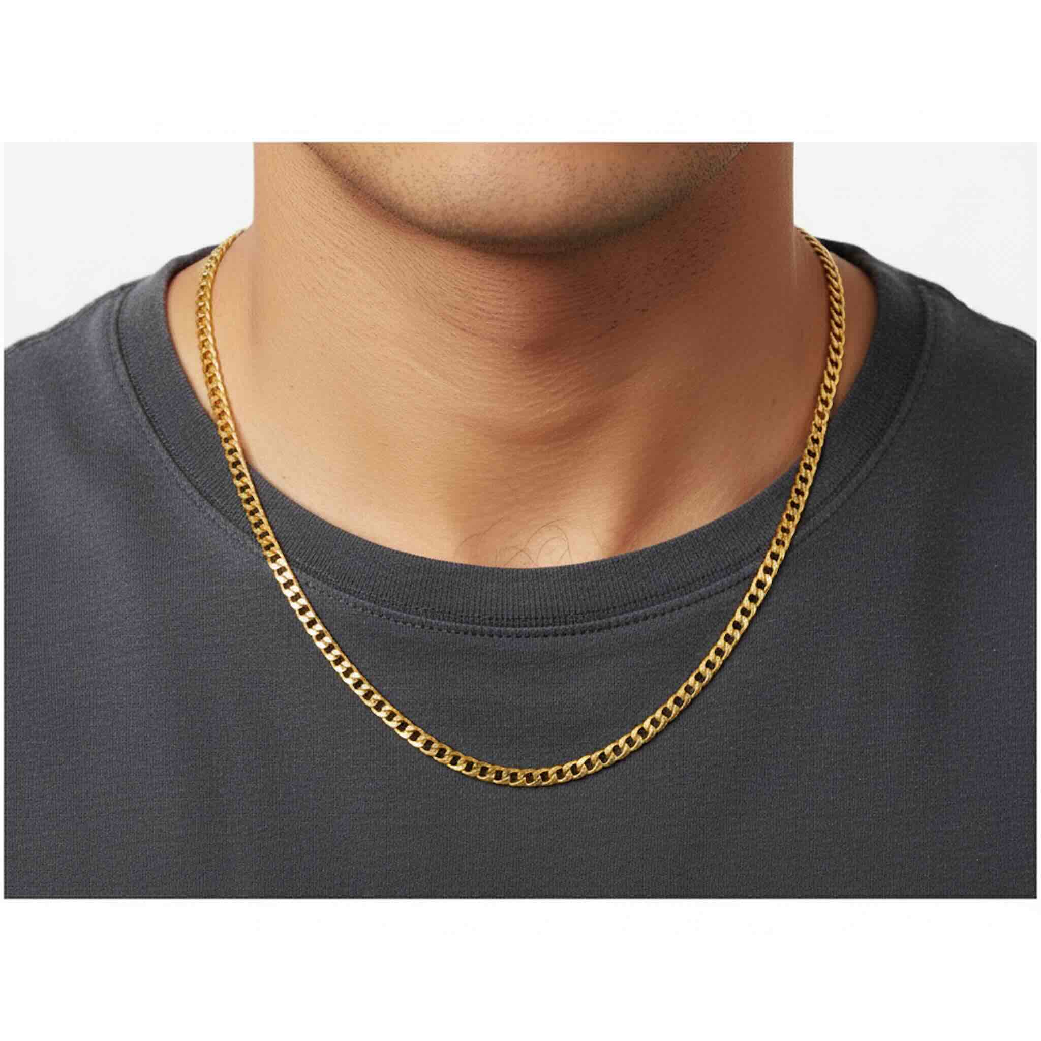 Cadena cubana italiana de 5.7 mm en Oro amarillo 14K colocada en el cuello, TuOro.