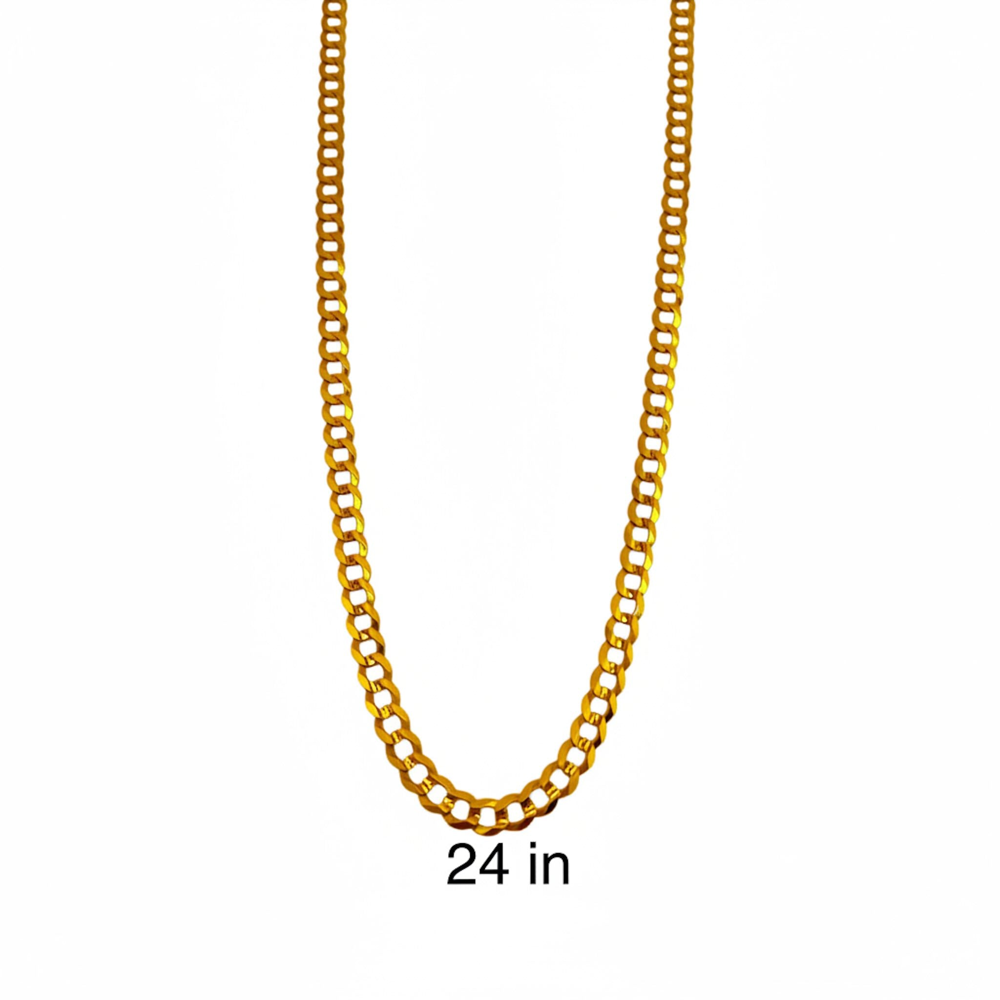 Vista del largo de la cadena cubana italiana de 7.1 mm en Oro amarillo 14K, 24 pulgadas, TuOro.
