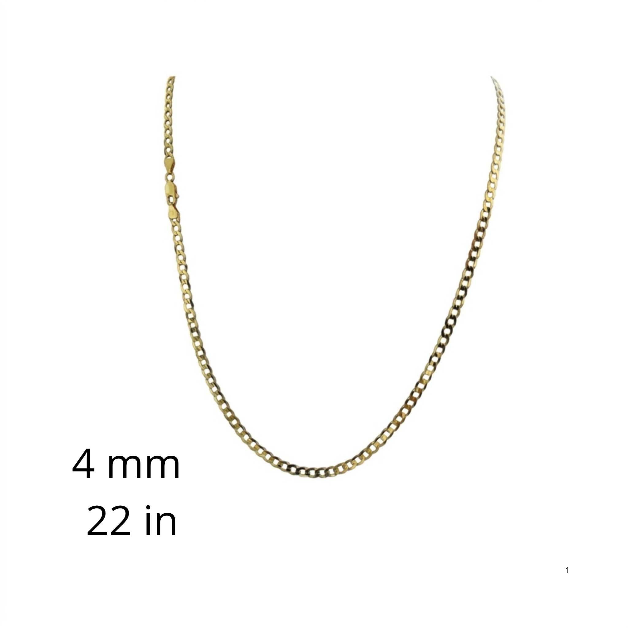 Cadena cubana de oro 10K de 4 mm y 22 pulgadas con cierre de langosta sobre fondo blanco.