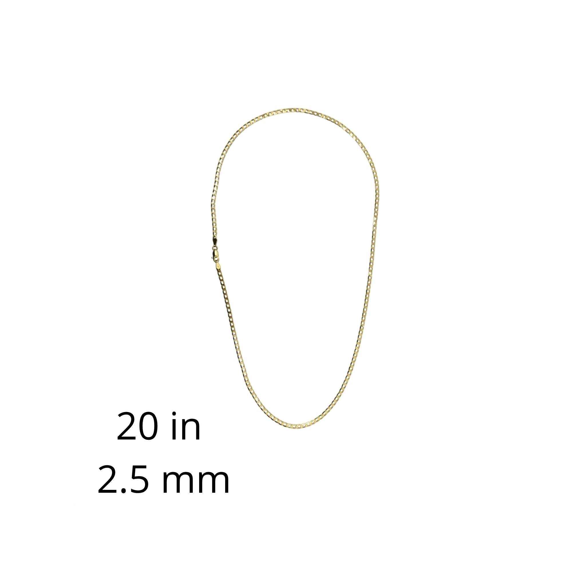 Cadena cubano-italiana de oro 10K de 2.5 mm y 20 pulgadas sobre fondo blanco.