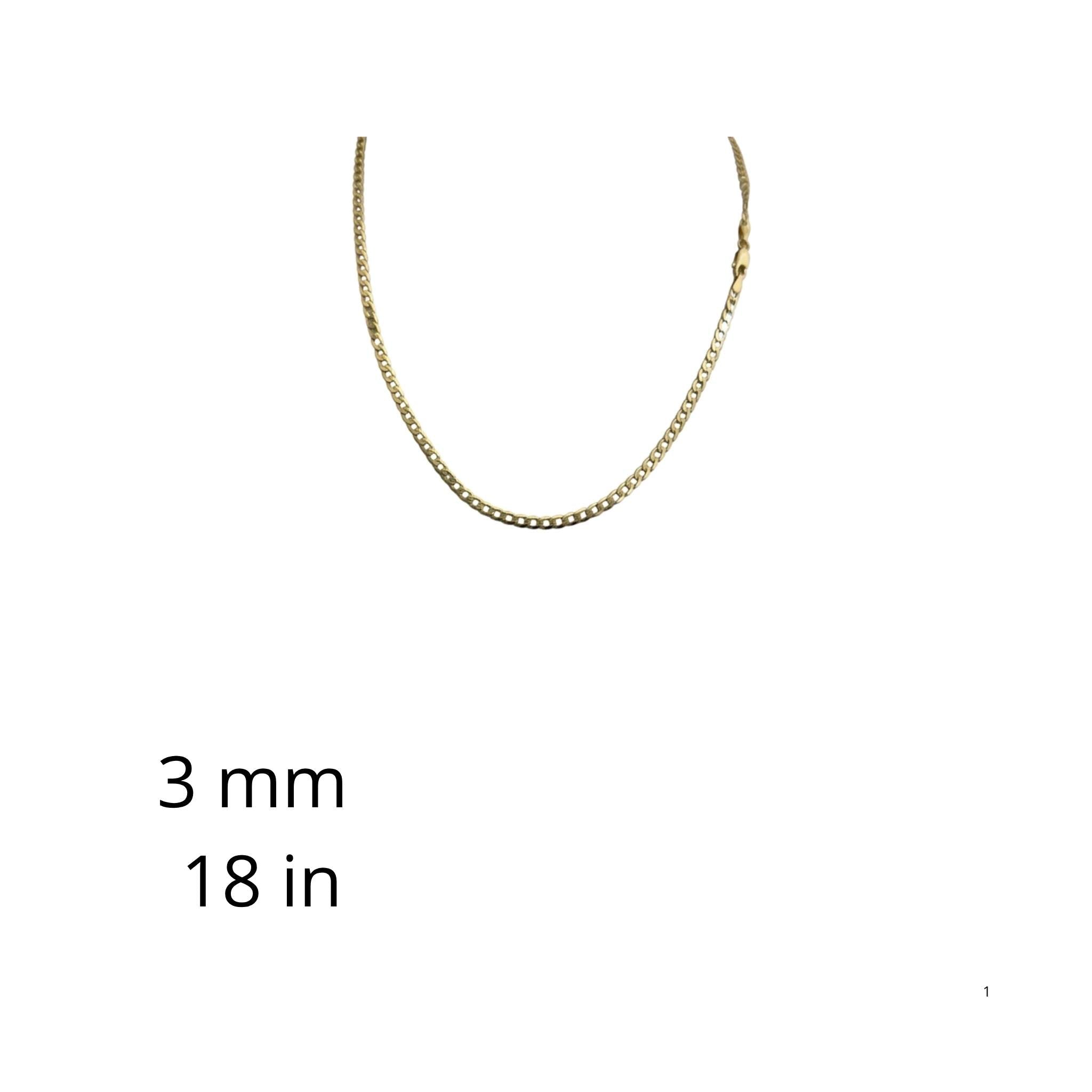 Cadena cubano-italiana de Oro 10K de 3 mm y 18 pulgadas sobre fondo blanco