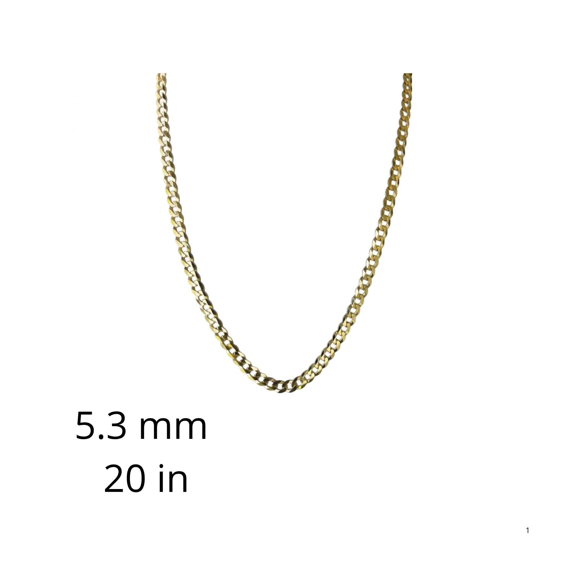 Cadena Cubano-Italiana de oro amarillo 10K de 5.3 mm y 20 pulgadas vista sobre fondo blanco, TuOro.