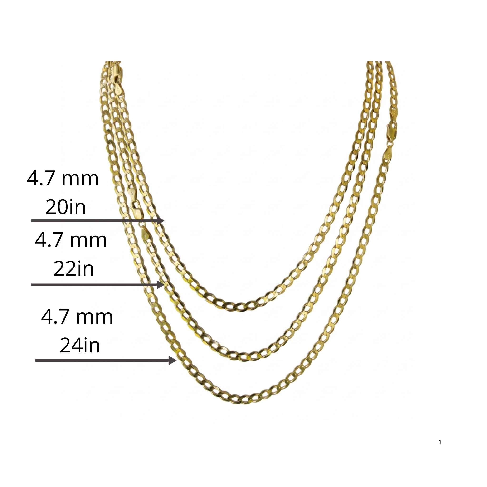 Comparación de largos de 20, 22 y 24 pulgadas de la cadena Cubano-Italiana de oro 10K de 4.7 mm de TuOro.
