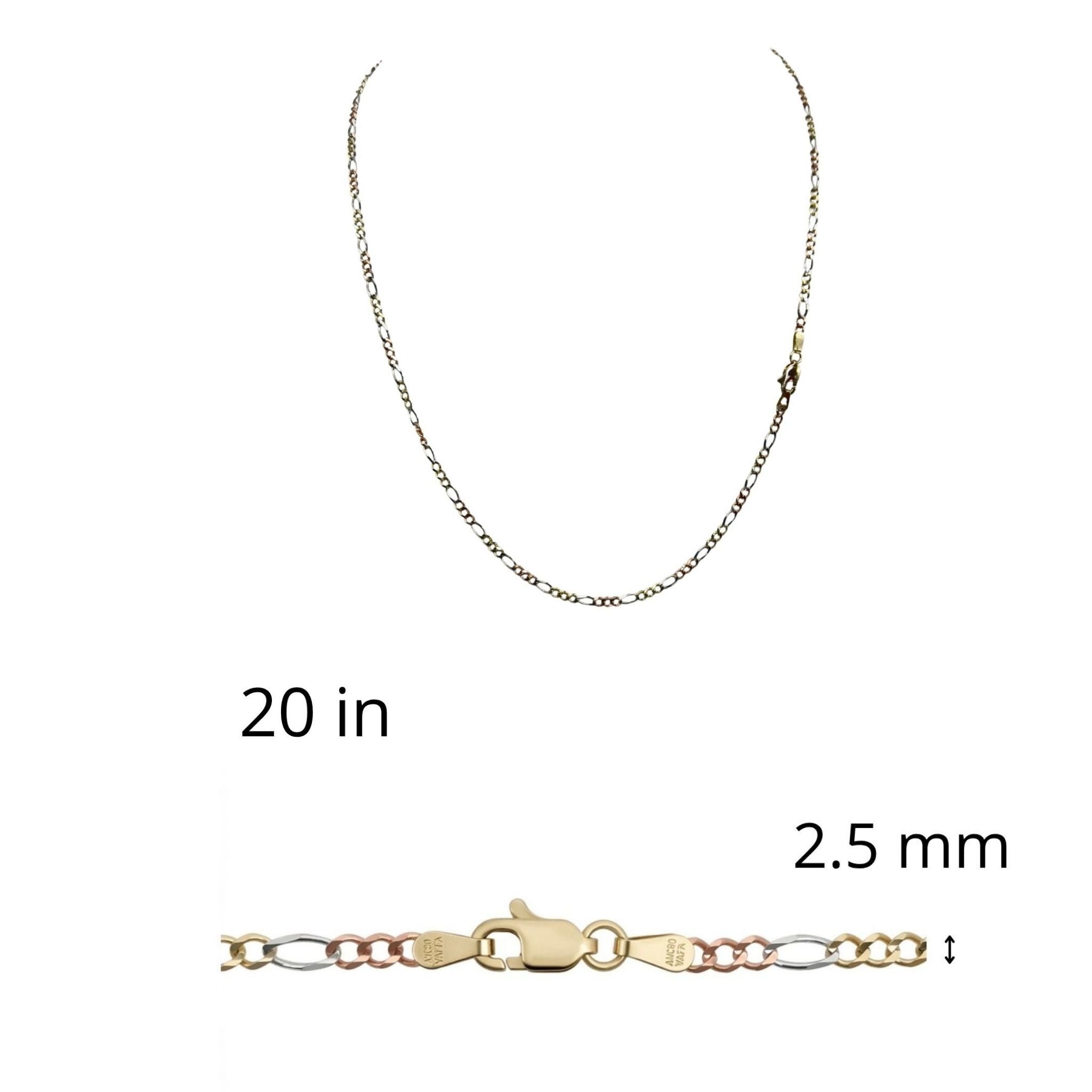 Cadena Fígaro tricolor de Oro 14K de 2.5 mm y 20 pulgadas de largo, disponible en TuOro®