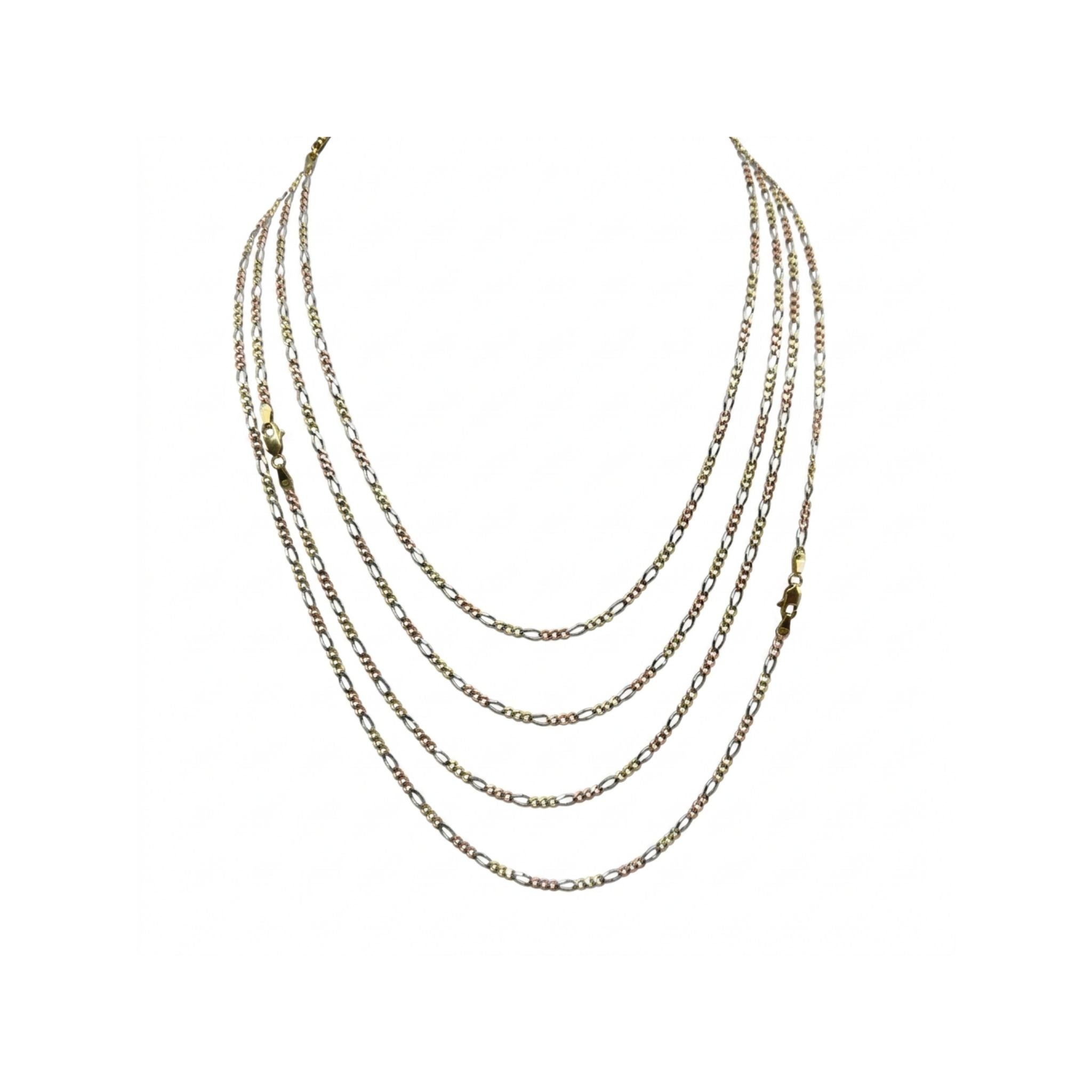 Cadena Fígaro tricolor de Oro 14K de 2.5 mm en diferentes largos, colección de TuOro®