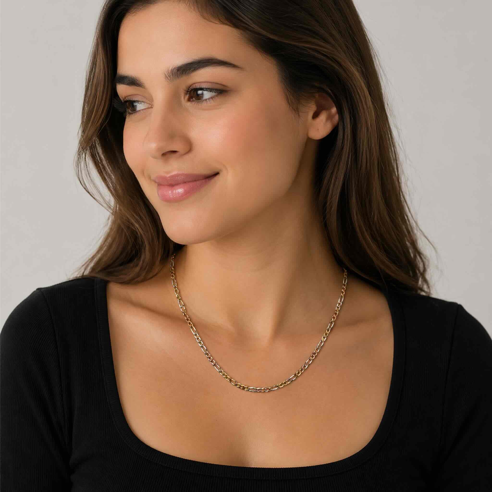 Cadena Fígaro Tricolor de Oro 14K – 4.5 mm