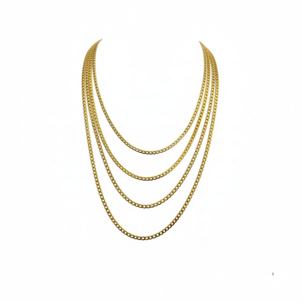 Cadenas cubano-italianas de Oro 10K de 3 mm en largos de 18, 20, 22 y 24 pulgadas