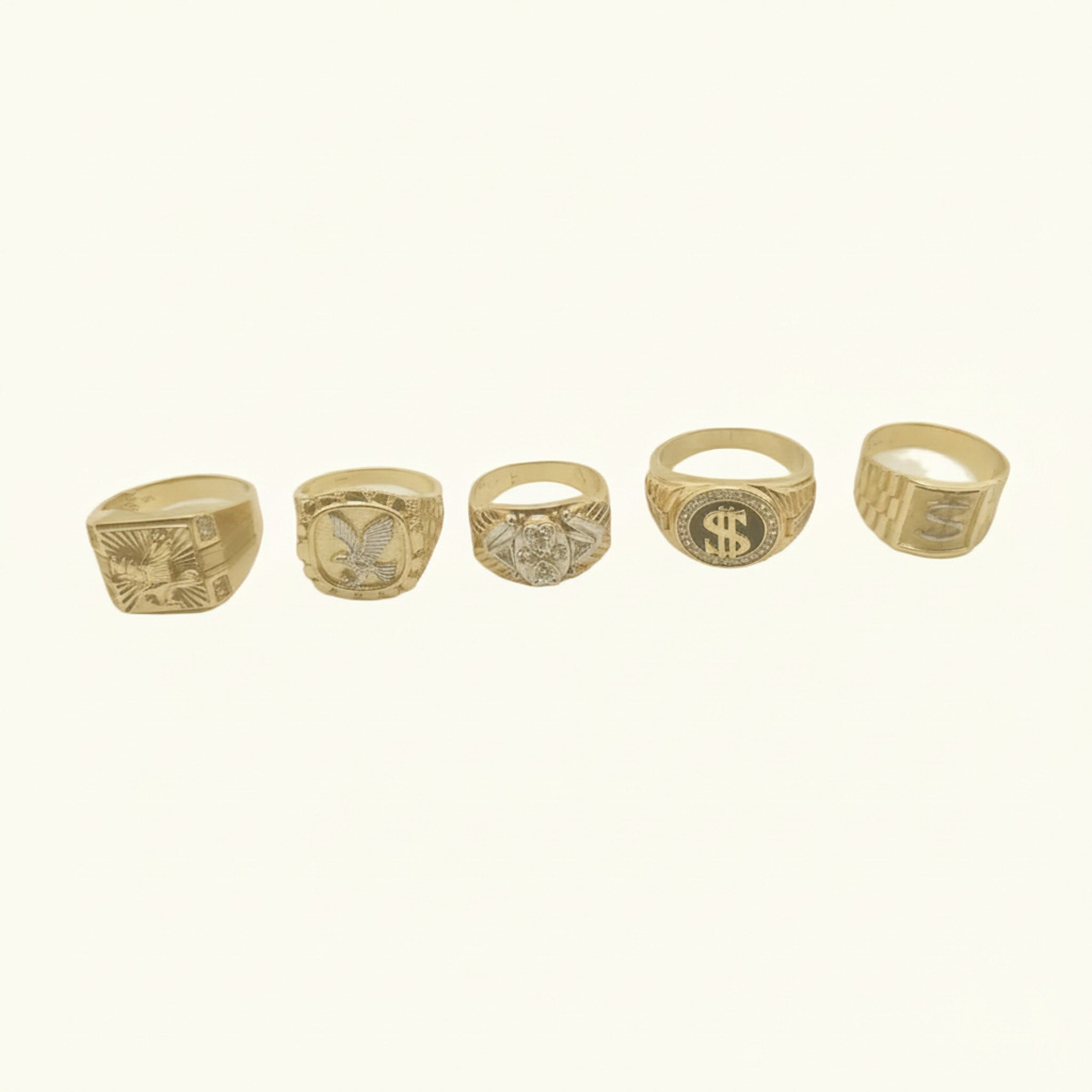 Colección de anillos de sello clásico en Oro 14K con distintos diseños de TuOro