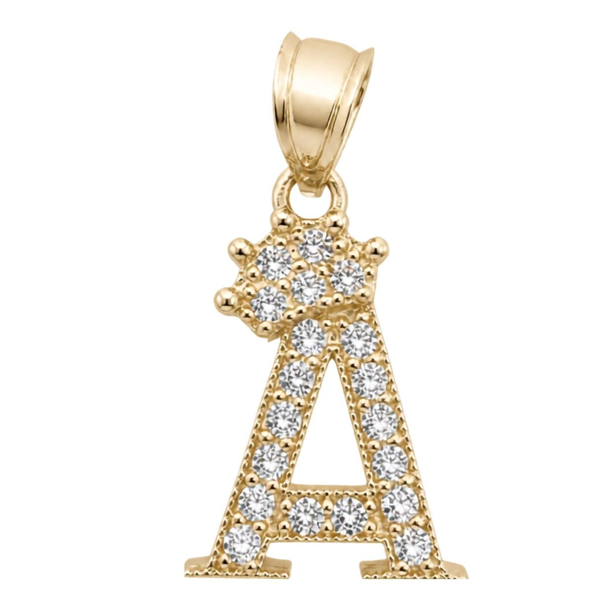 Detalle del dije de letra A en Oro 10K con corona y circonias engastadas, TuOro®