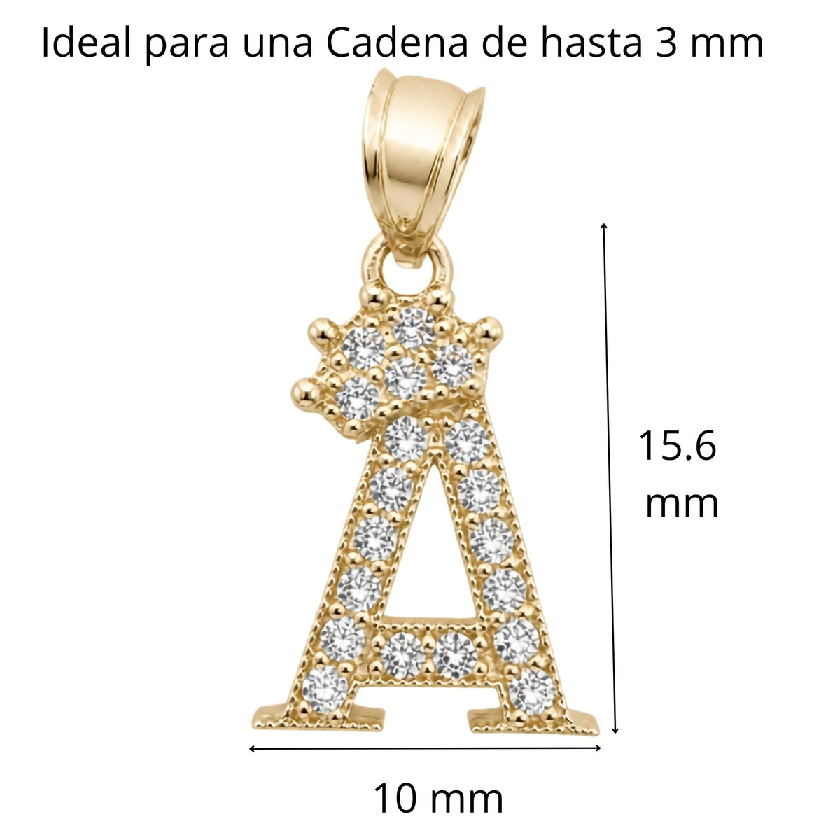 Dije de letra A con corona y circonias en Oro 10K, 15.6 × 10 mm, TuOro®