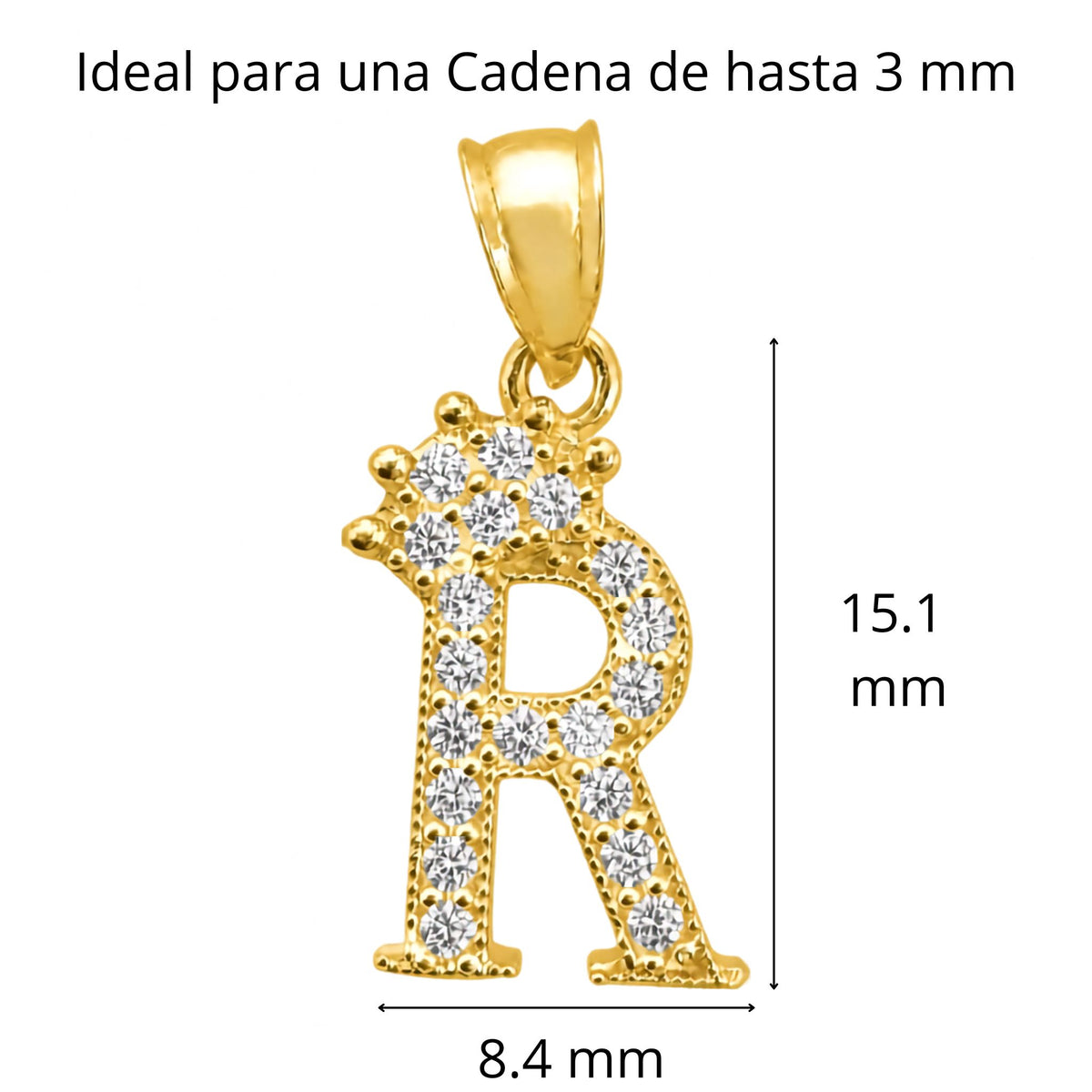 Dije de letra R con corona y circonias en Oro 10K, 15.1 × 8.4 mm, TuOro®