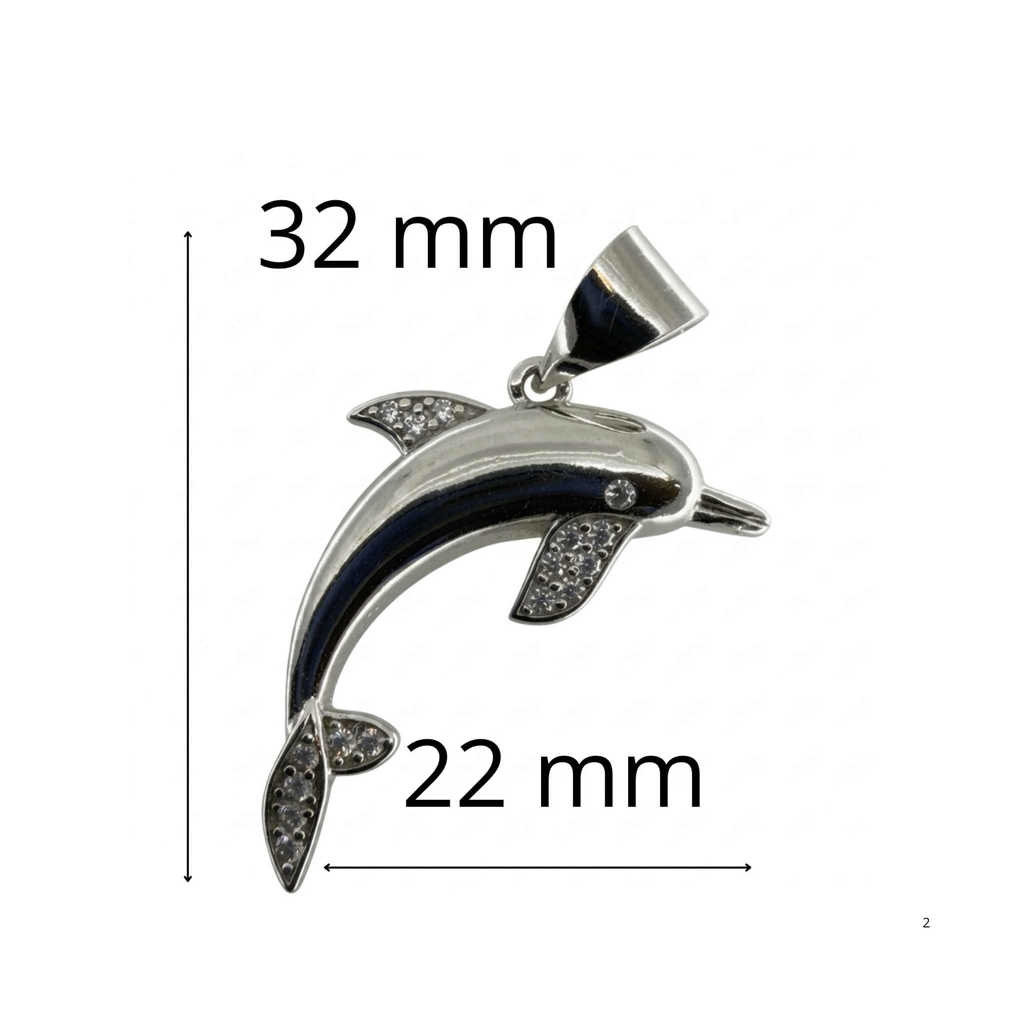 Dije de delfín en Plata 925 con Rodio, medidas 32 x 22 mm, diseño marino elegante de la colección TuOro.