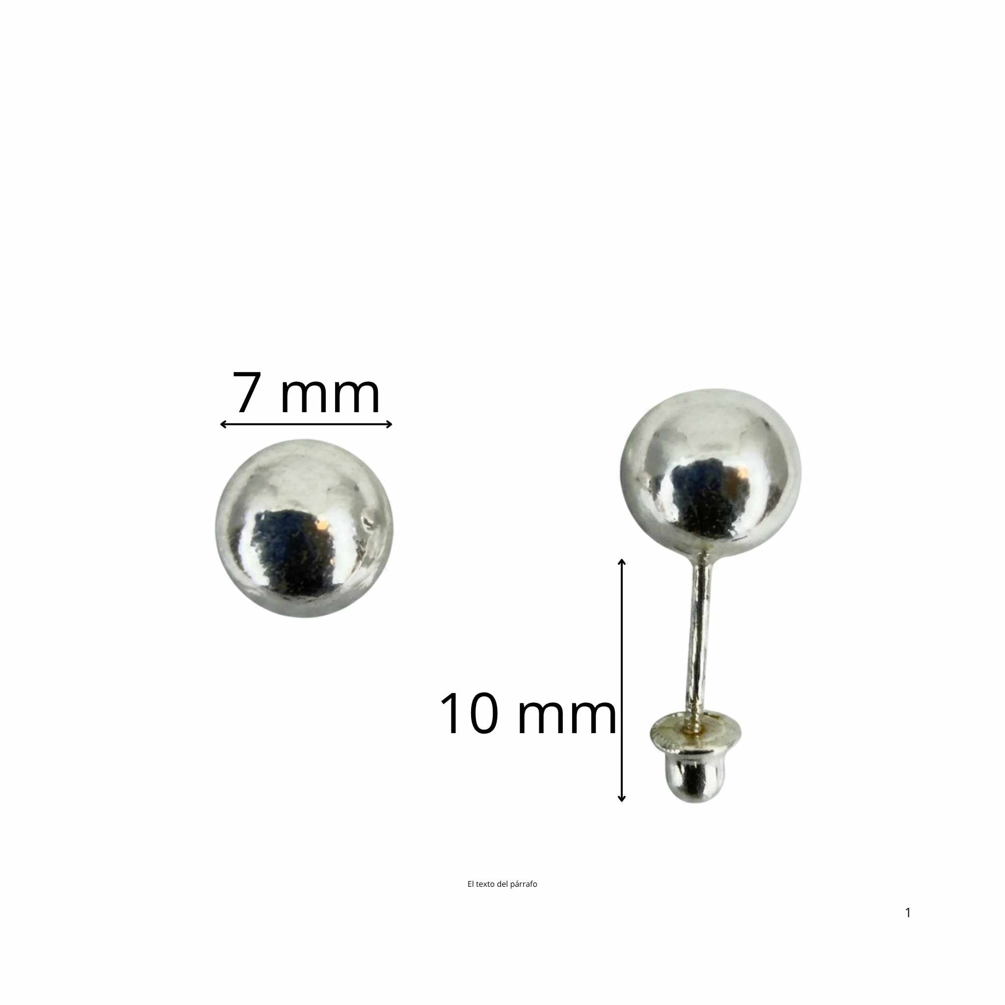 Dormilonas de Plata 925 tipo Esfera con Rosca de Seguridad de 7 mm mostrando el tamaño más grande de la colección · TuOro