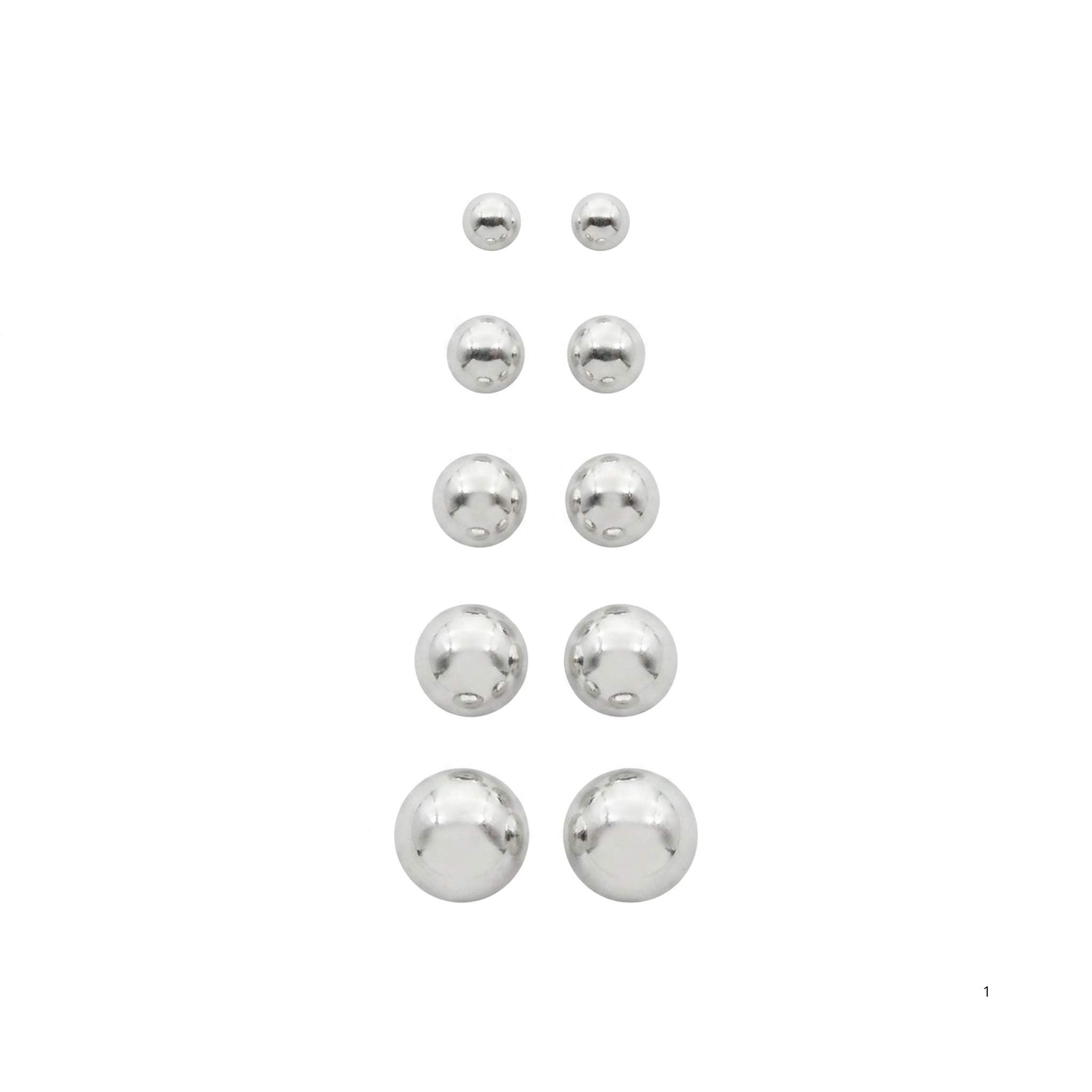 Dormilonas de Plata 925 tipo Esfera con Rosca de Seguridad mostrando las diferentes medidas disponibles de la colección · TuOro