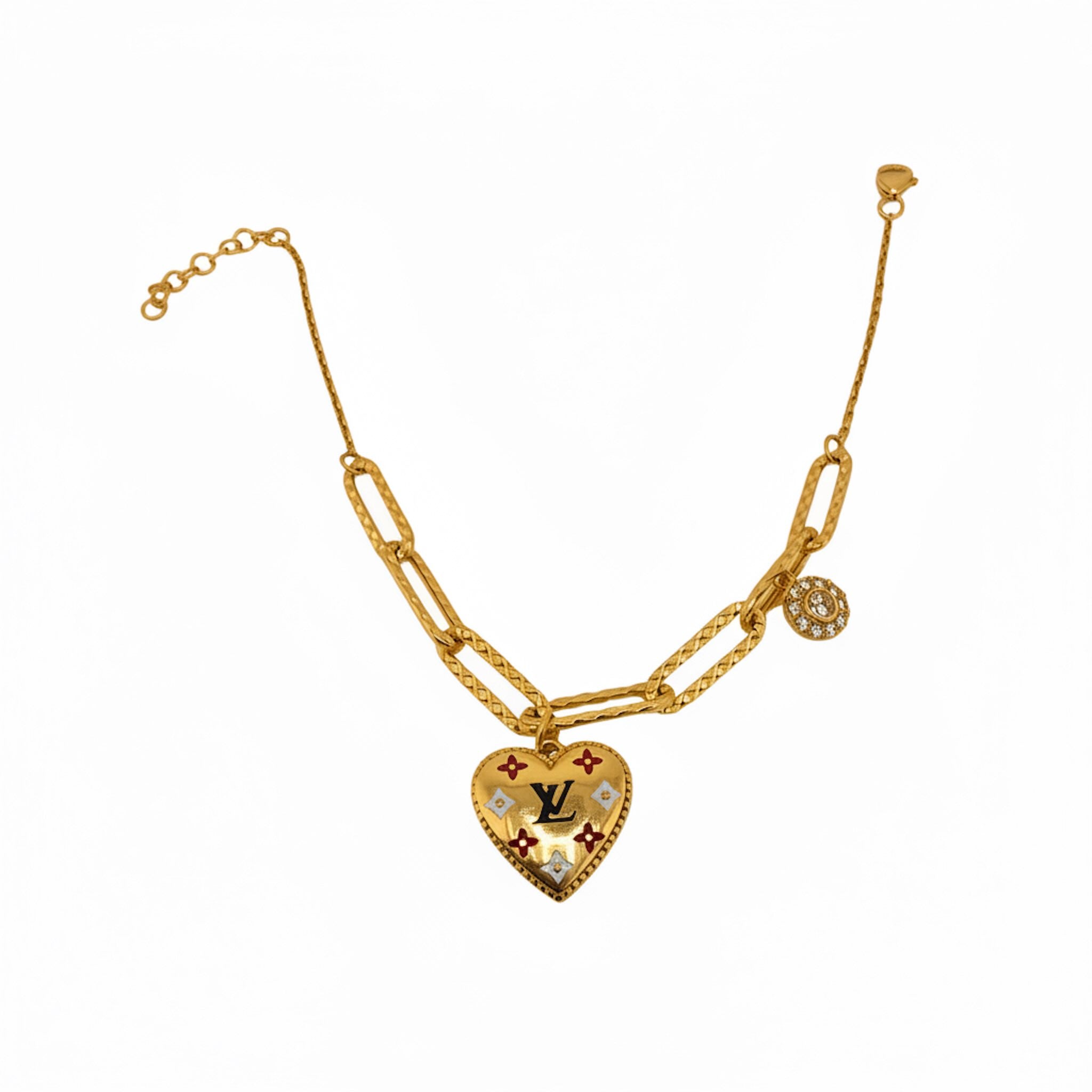 Pulsera ajustable en Oro 14K con dije de corazón y cadena decorativa TuOro