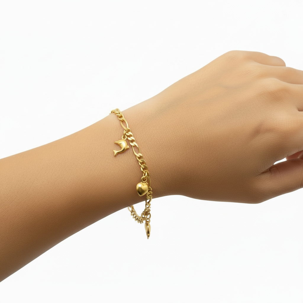 Pulsera Figaro en Oro 14K con dijes decorativos