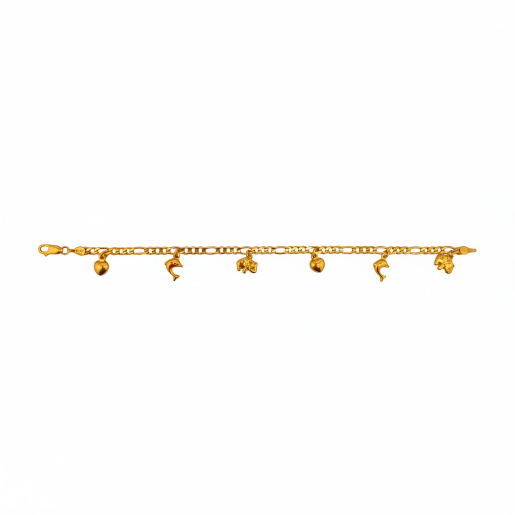 Pulsera Figaro de Oro 14K con dijes colgantes decorativos de TuOro