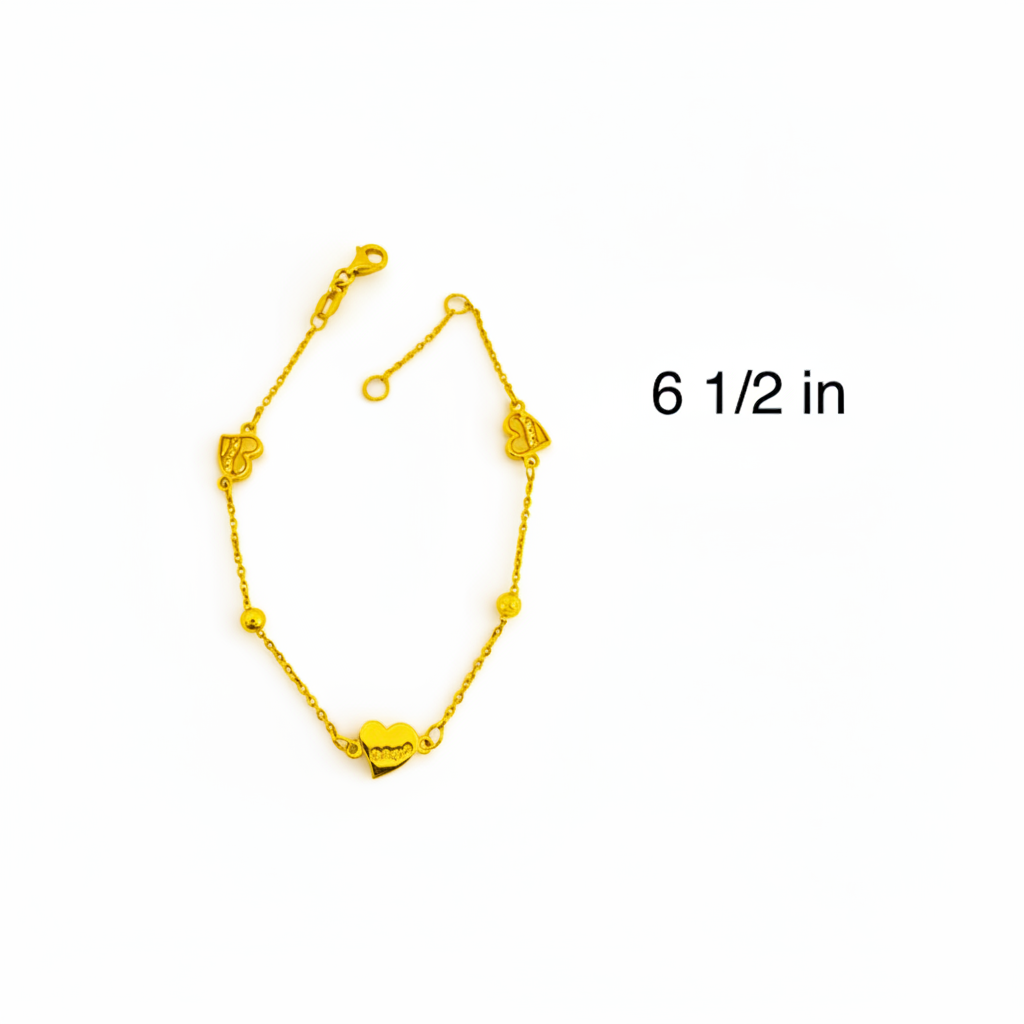 Pulseras de Oro 14K con corazones y cierre langosta