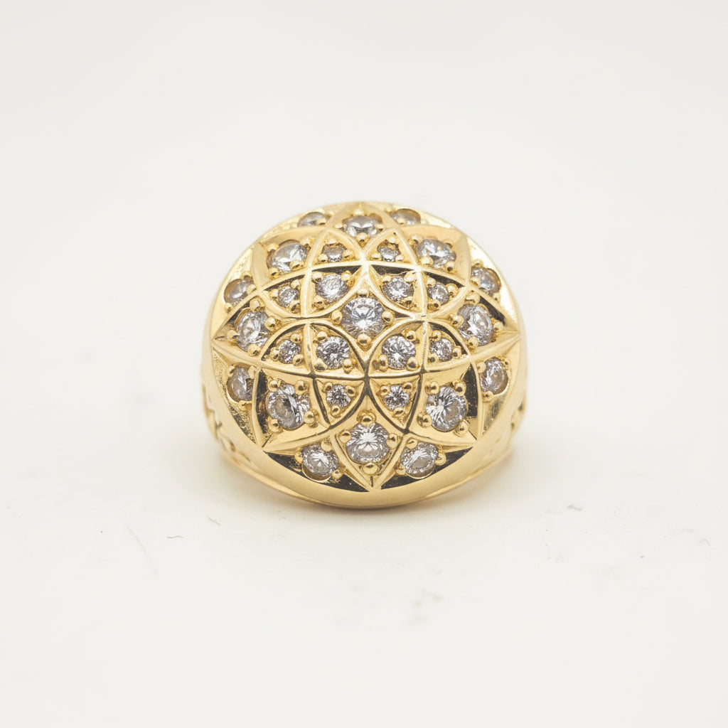 Anillo con circonia blanca tipo roseta de Oro 14K