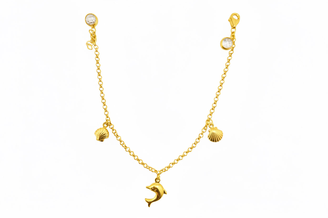 Pulsera marina en Oro 14K con cadena rolo y dijes