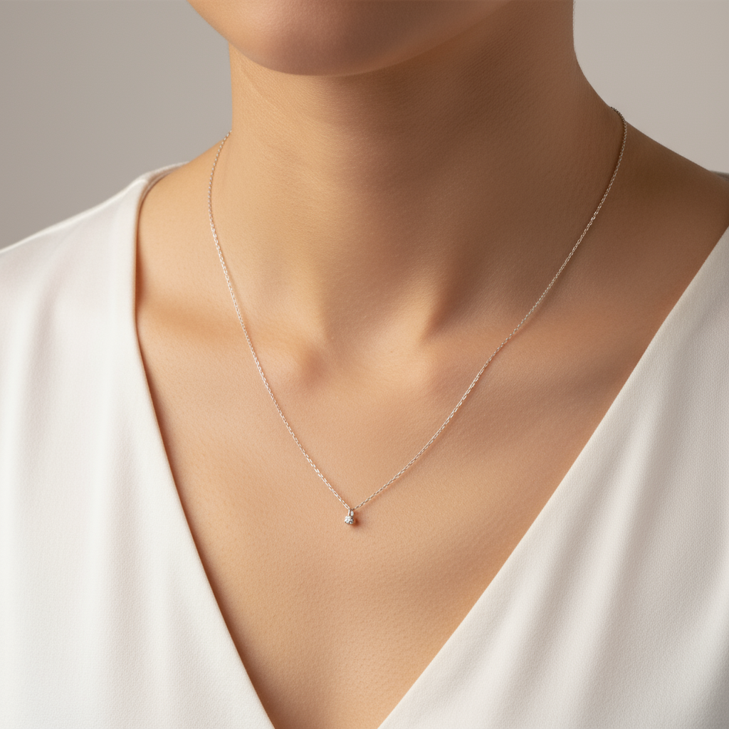 Collar solitario con diamante en Oro amarillo 18K con cierre de aro a presión 💛✨