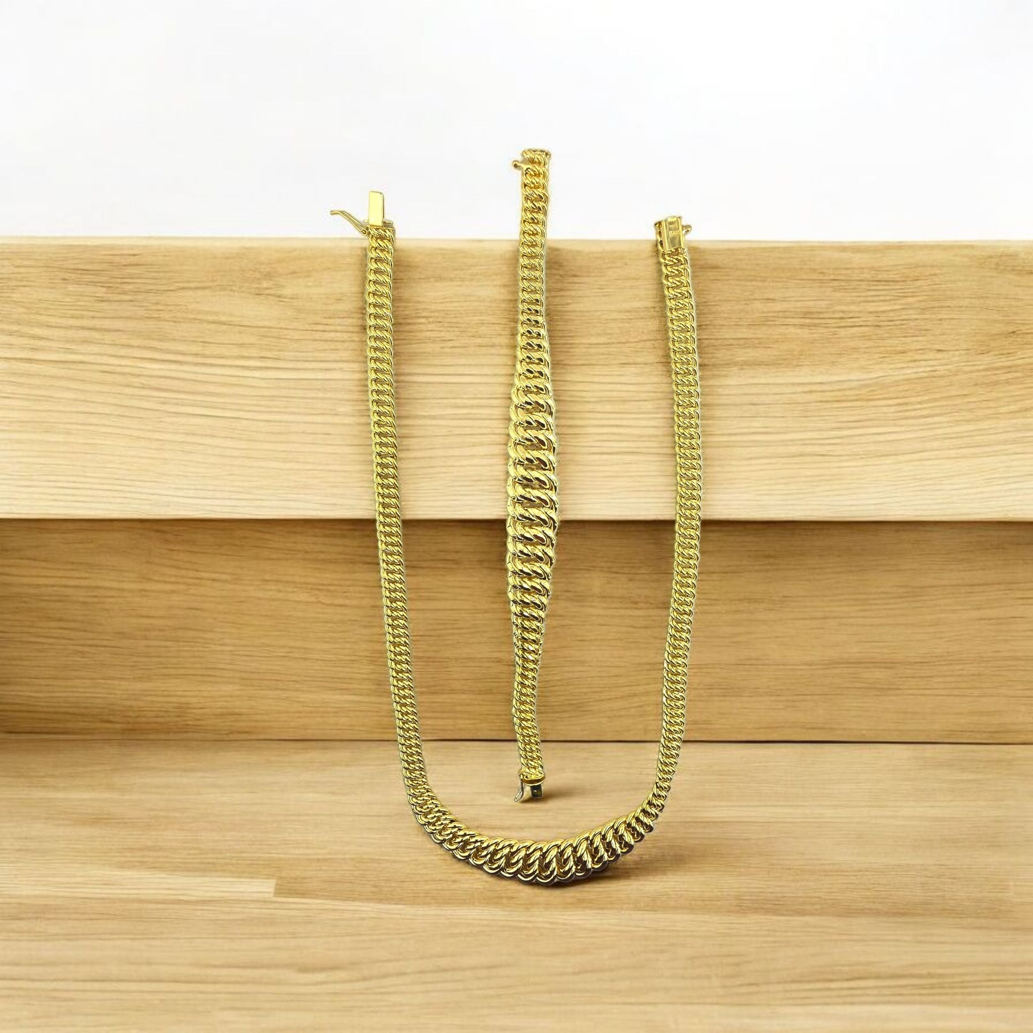 Conjunto de Gargantilla y Pulsera, Corte Princesa, Oro 14K