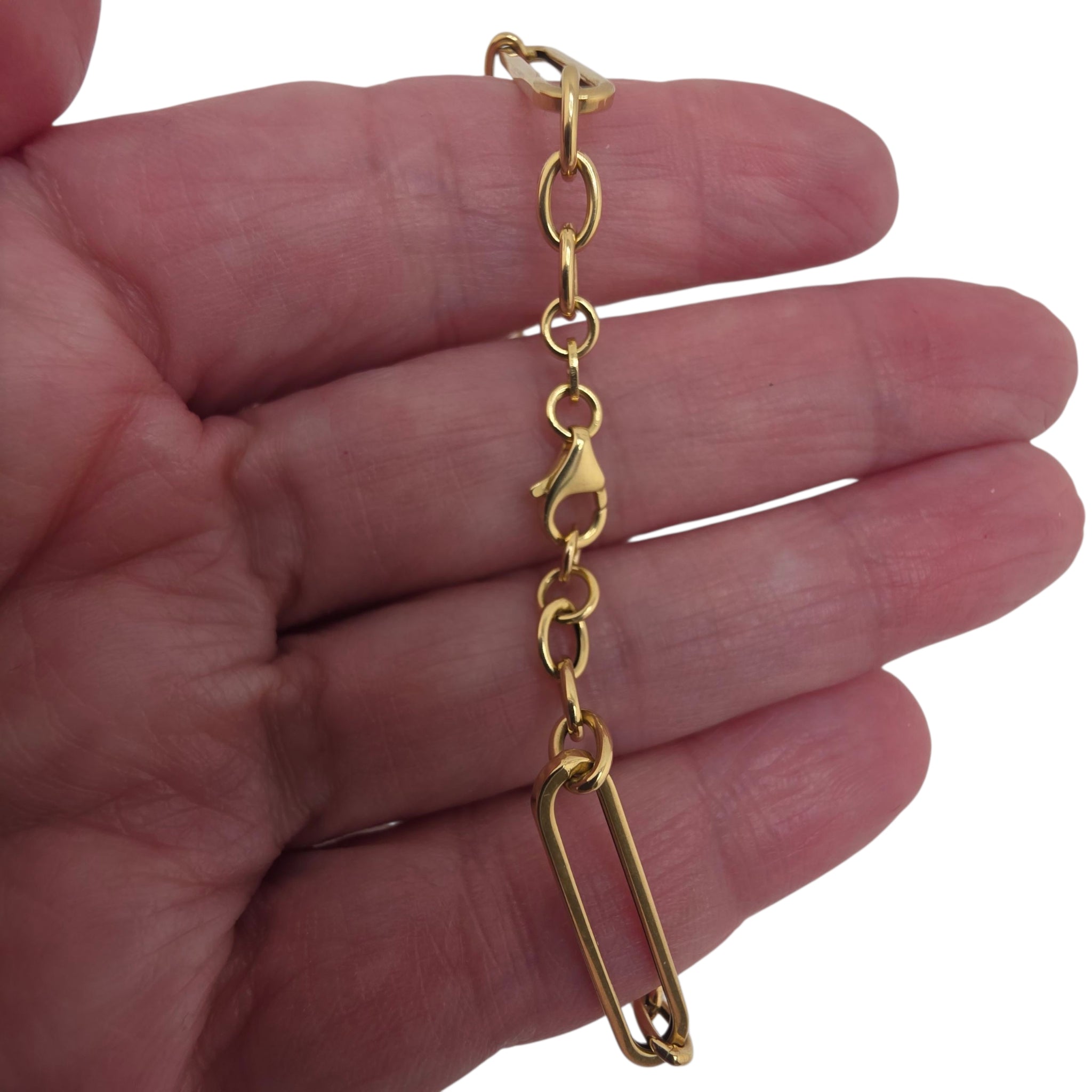 Pulsera eslabón paperclip en Oro 14K con cierre langosta