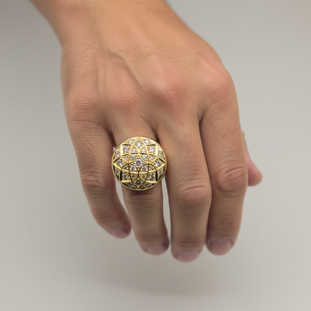 Anillo con circonia blanca tipo roseta de Oro 14K