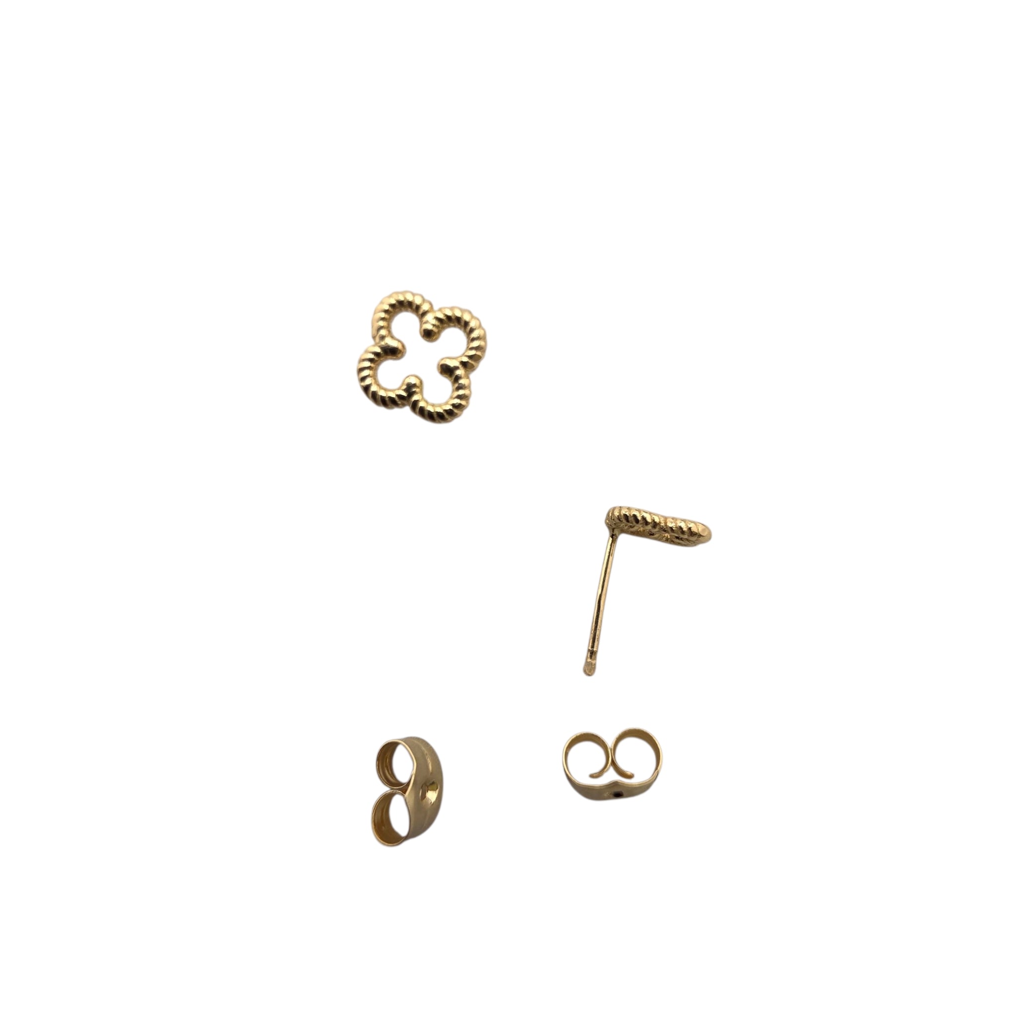 Aretes trébol en oro amarillo 18K con cierre mariposa 🍀✨