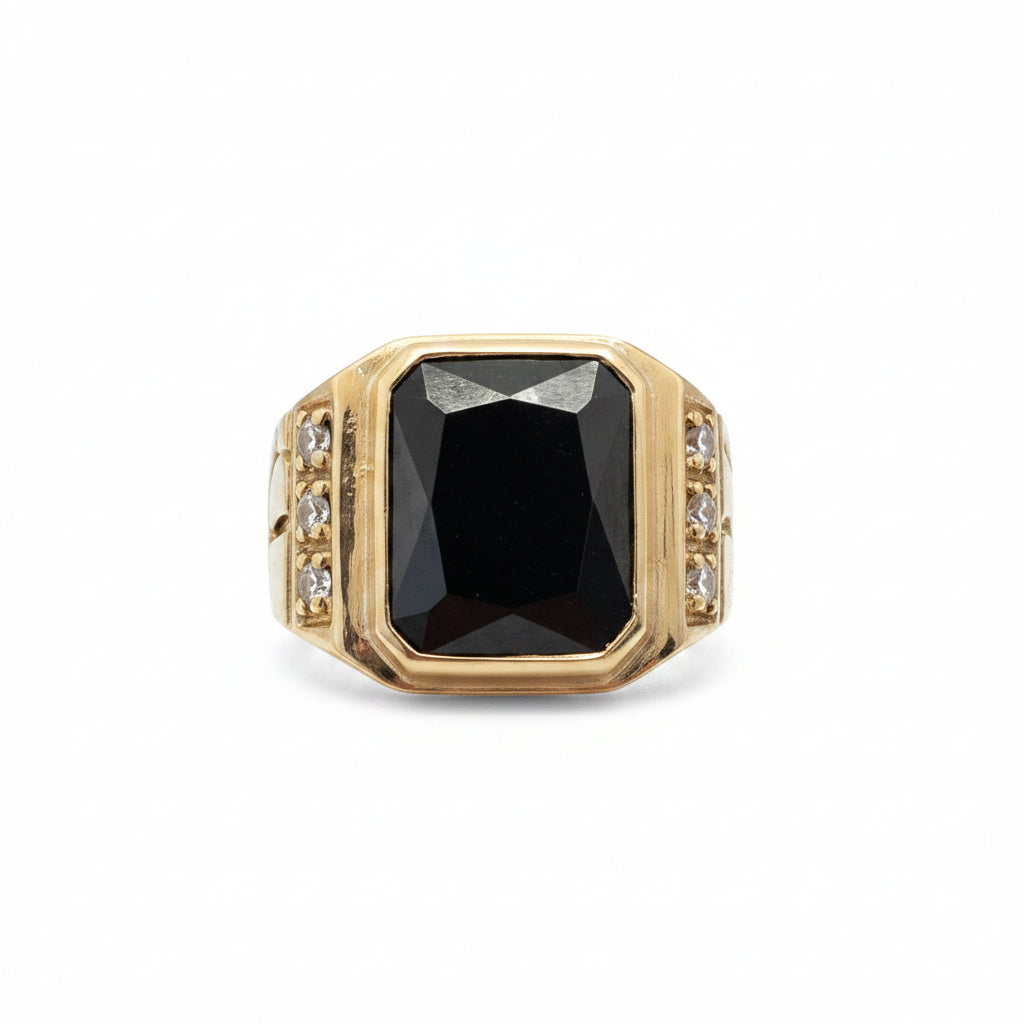 Anillo de Oro 14K para hombre con circonia negra