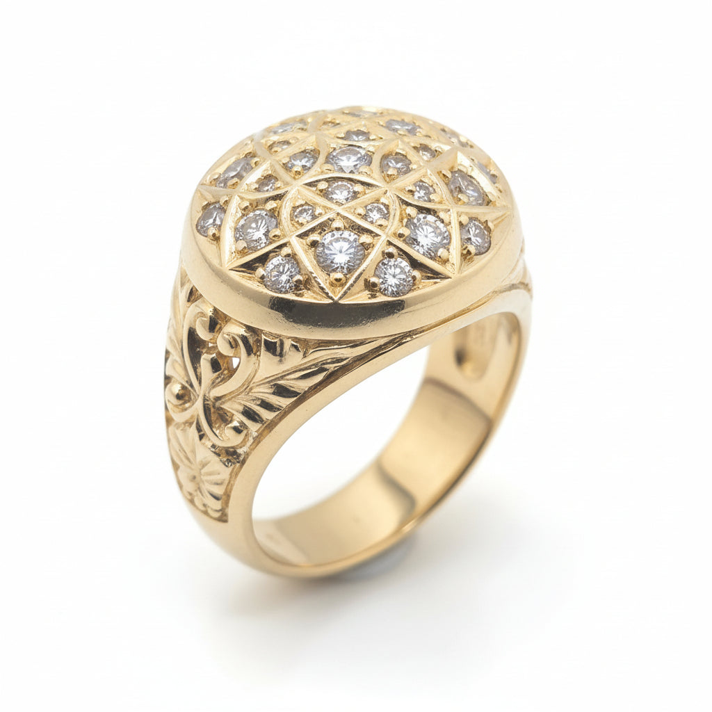 Anillo con circonia blanca tipo roseta de Oro 14K