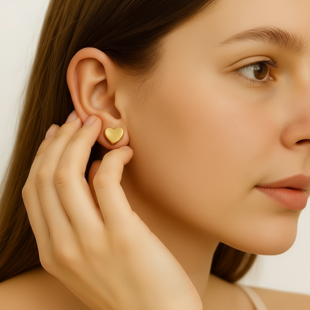 Aretes corazón liso en Oro amarillo 18K con cierre de tuerca 💛✨