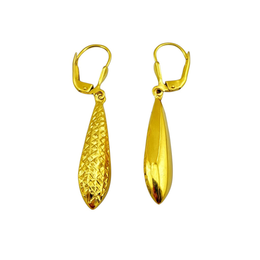 Aretes largos con cierre de presión en oro 14K