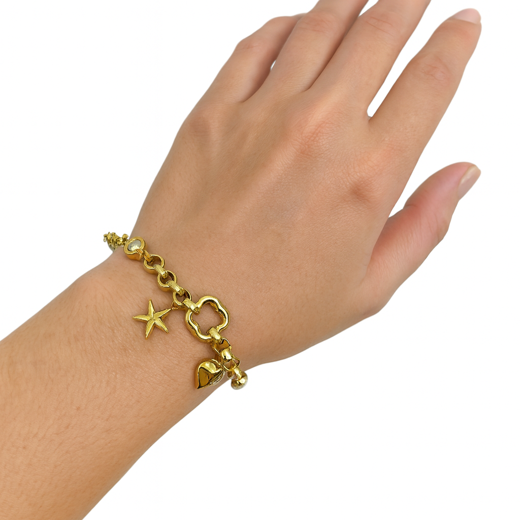 Pulsera de Oro 14K con Dijes Decorativos