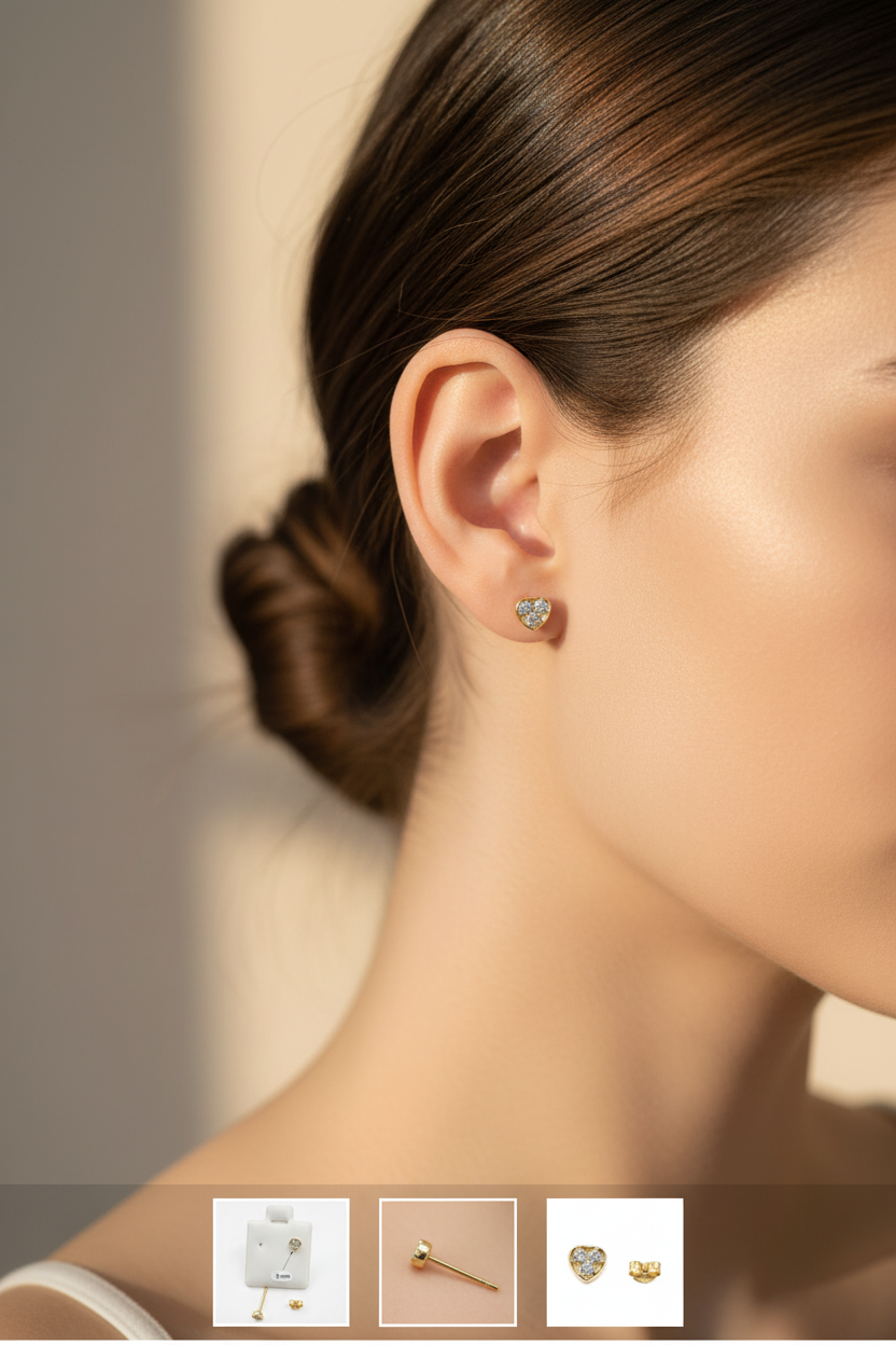 Aretes pequeños con cierre mariposa en oro 14K