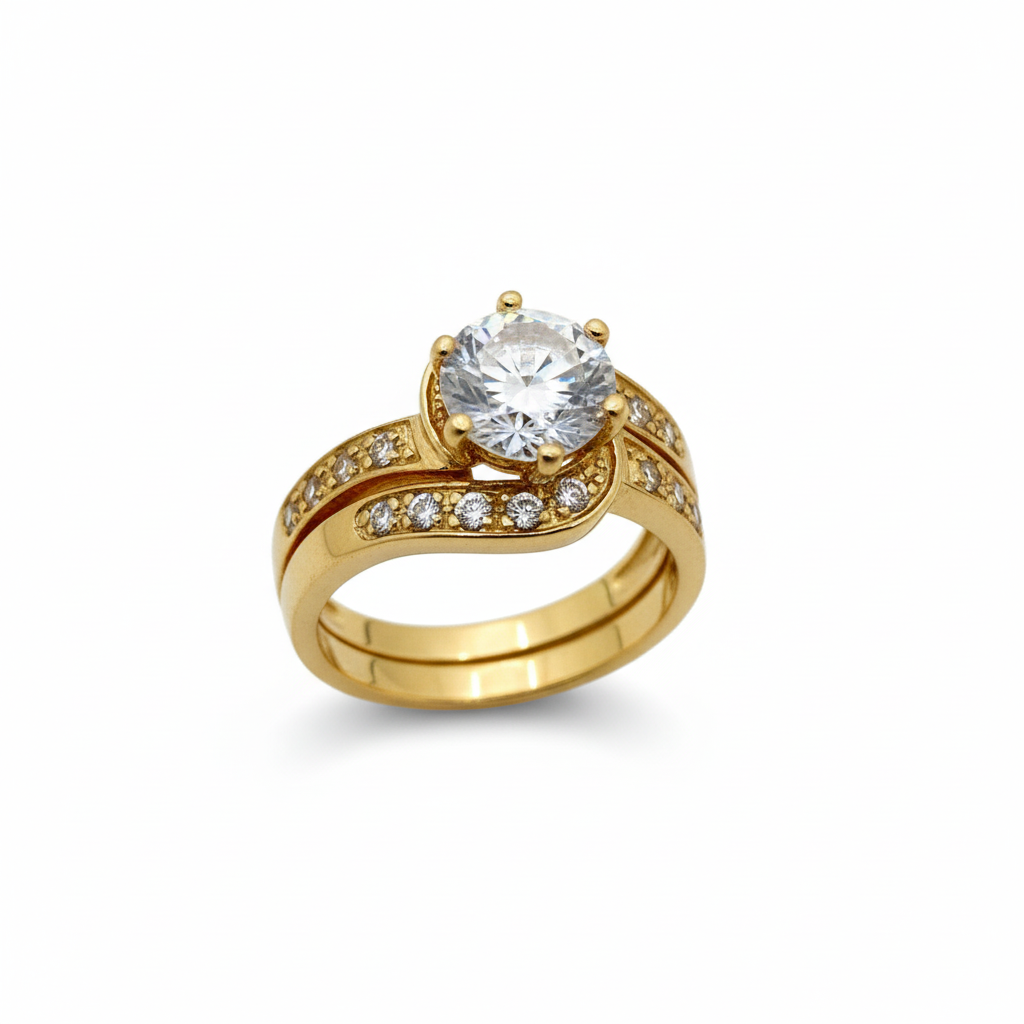 Anillo de compromiso diseño cruzado en Oro 14K 7 mm