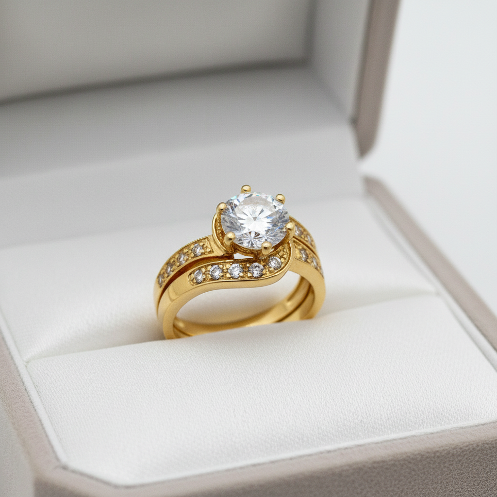 Anillo de compromiso diseño cruzado en Oro 14K 7 mm