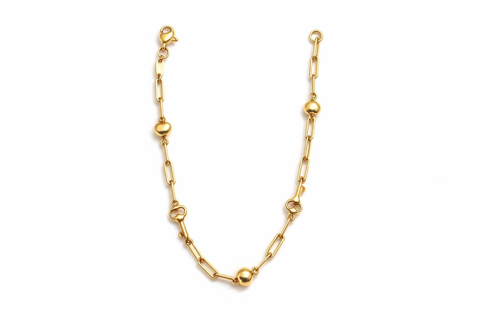 Pulsera eslabón paperclip en Oro 14K con cierre langosta