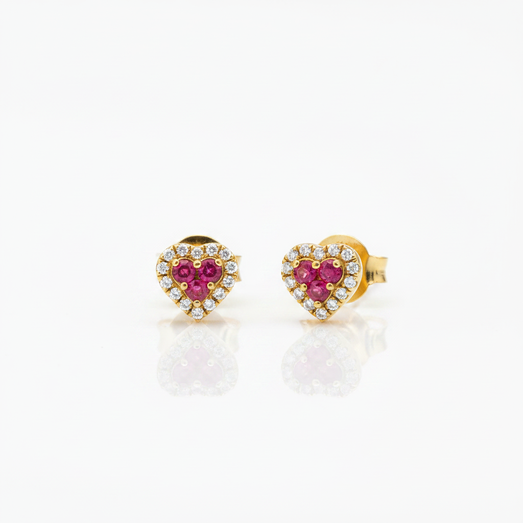 Aretes corazón con topacio rosado y diamantes en oro amarillo 18K 💖✨