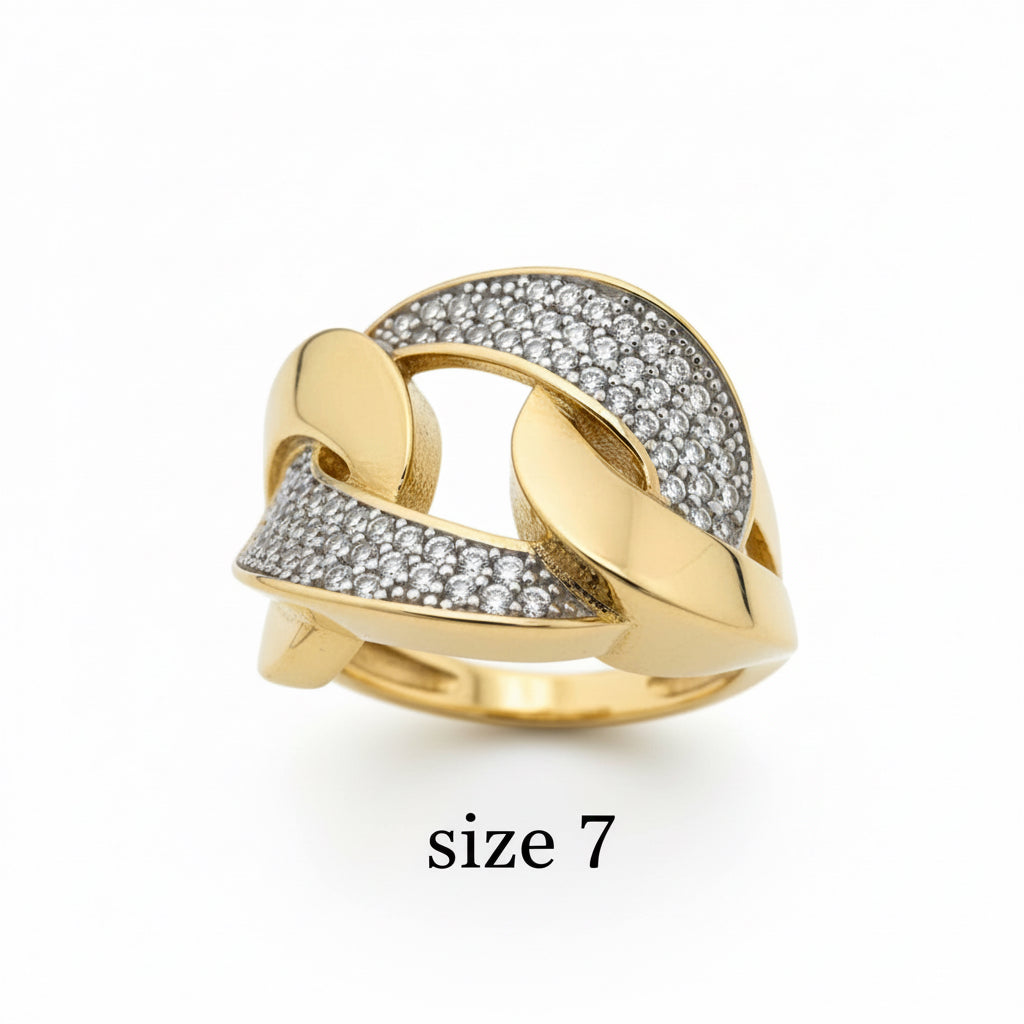 Anillo ancho de Oro 14K con diseño curva pavé y bandas curvas elegantes de TuOro