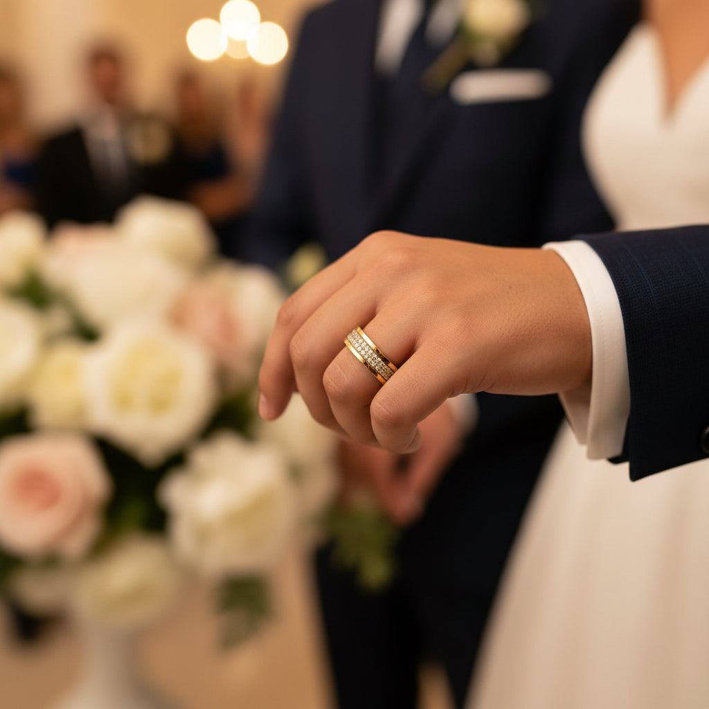 Anillo de compromiso eternidad en Oro 14K con circonias dobles en mano – TuOro