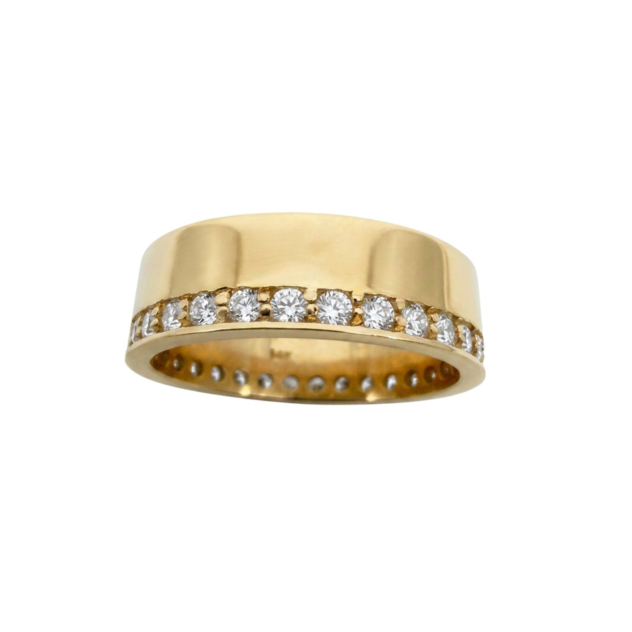 Anillo de eternidad en Oro 14K con una fila central de circonias blancas y banda ancha, TuOro®