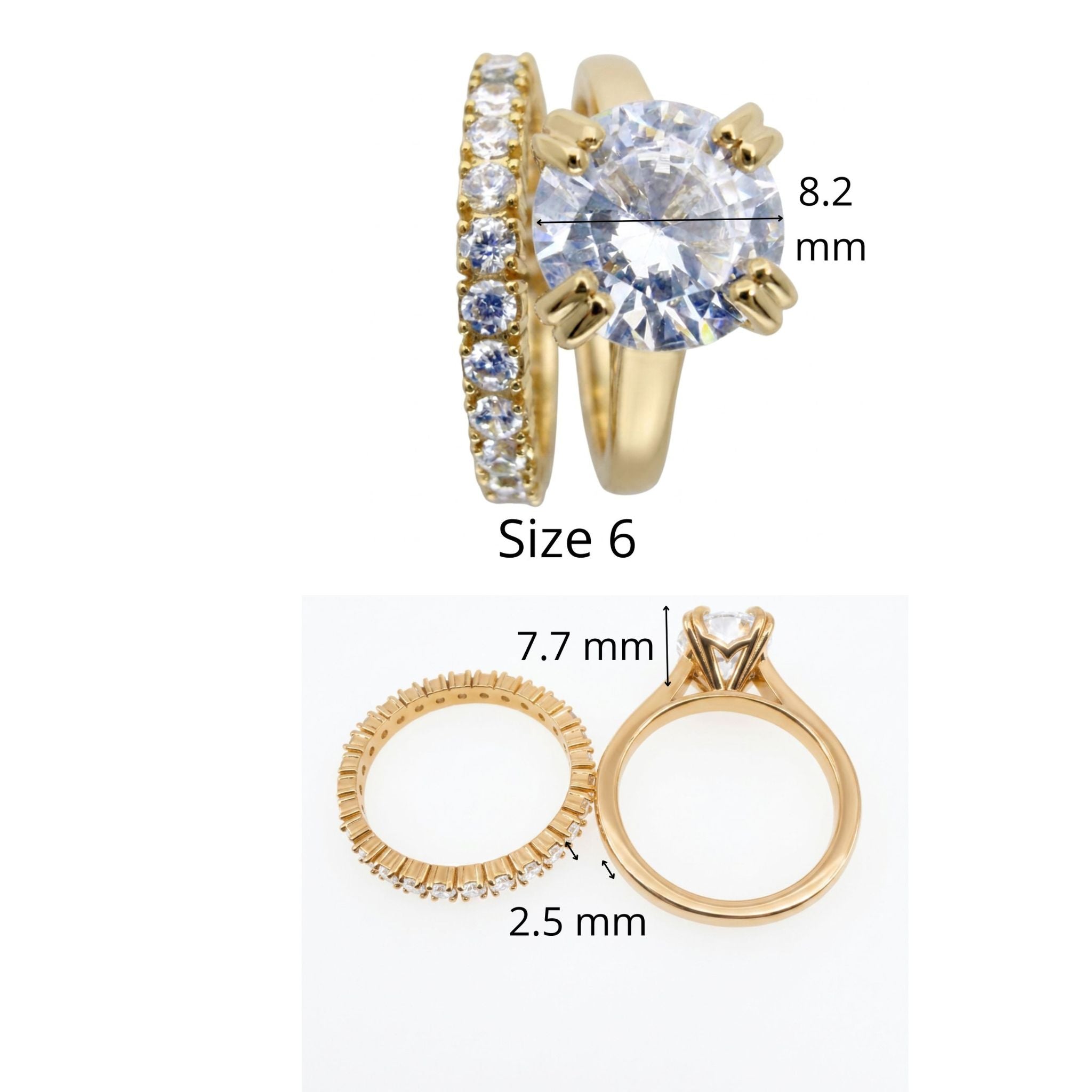 Set de anillos de compromiso en Oro 14K talla 6 con circonia central de 8.2 mm y banda de 2.5 mm, TuOro®