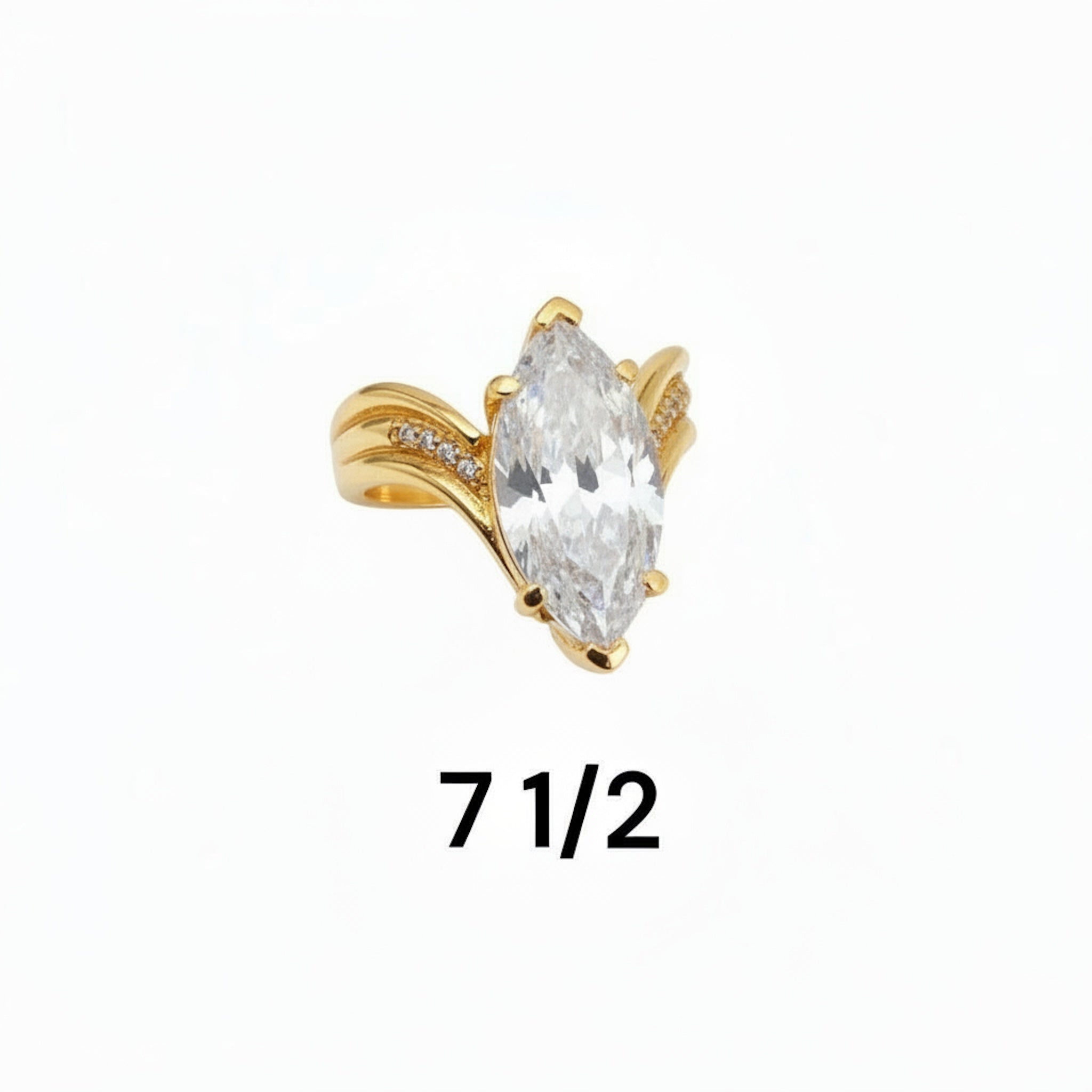 Anillo de compromiso marquesa bypass en Oro 10K con referencia de tamaño, Blanca. TuOro.