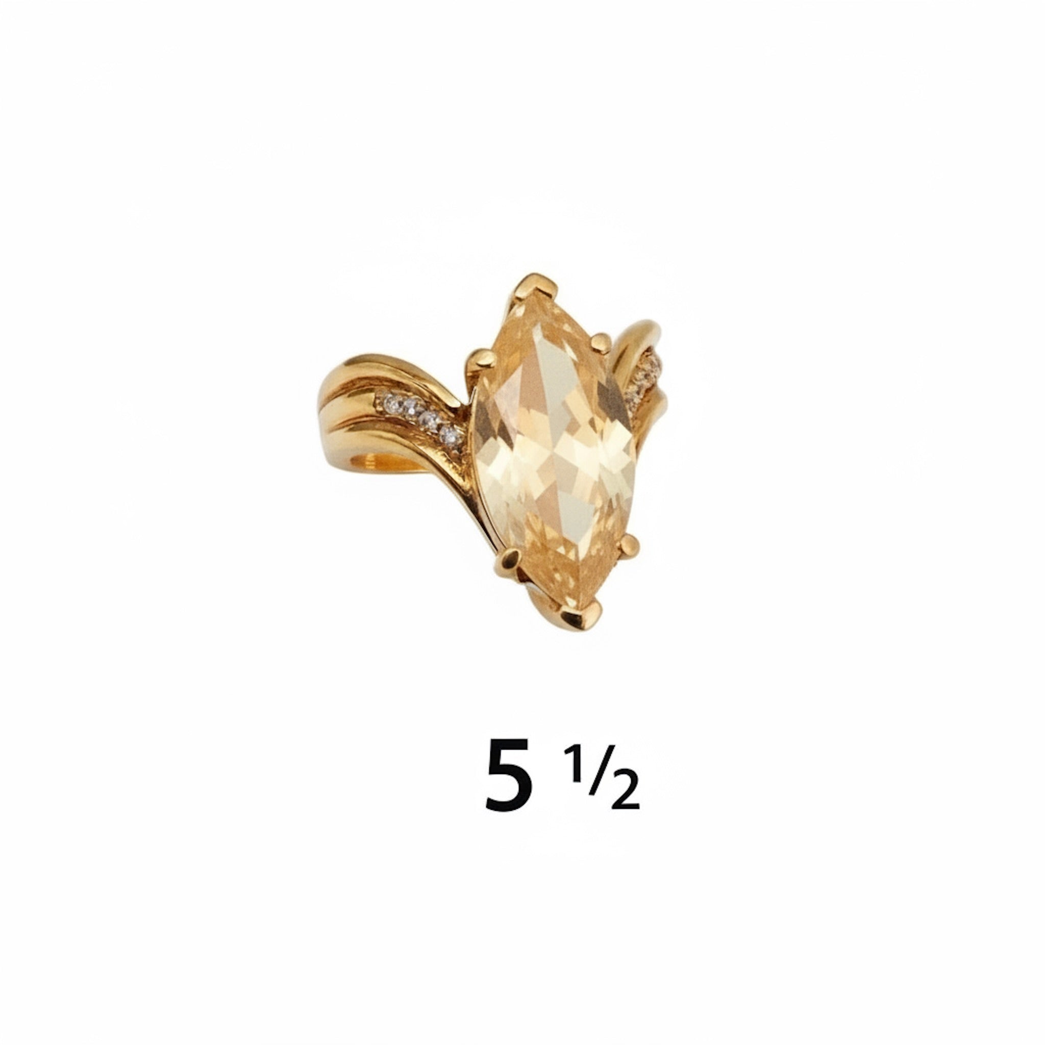 Anillo de compromiso marquesa bypass en Oro 10K con referencia de tamaño,Champagne. TuOro.