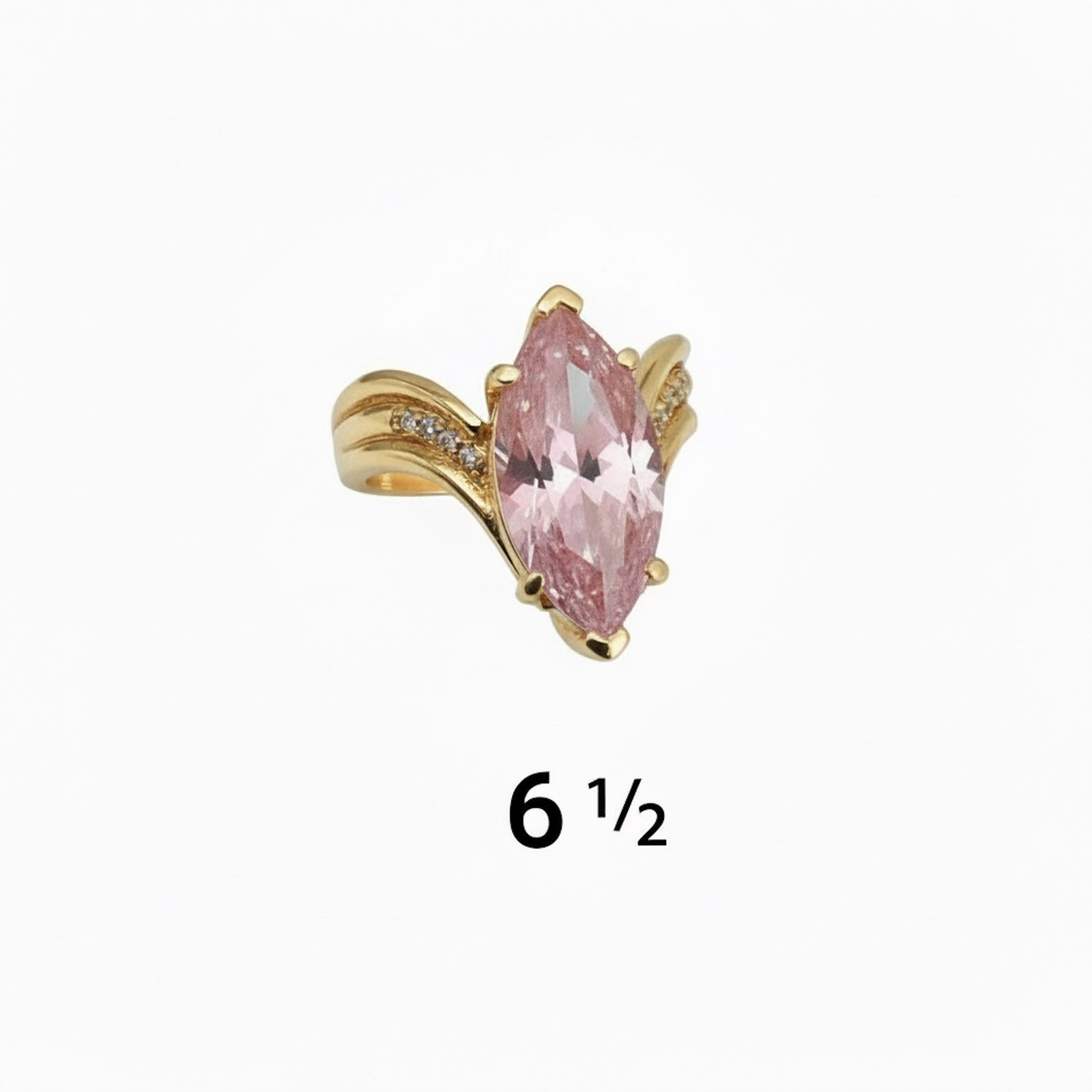 Anillo de compromiso marquesa bypass en Oro 10K con referencia de tamaño, Topacio Rosa. TuOro.