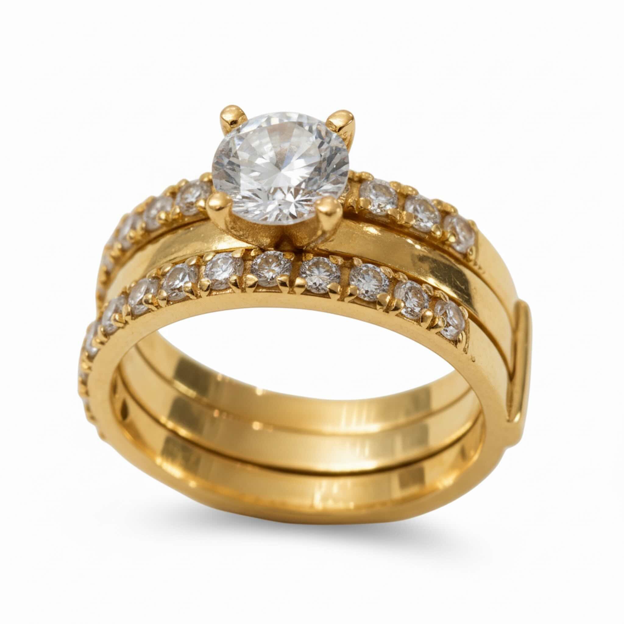 Anillo de compromiso solitario doble aro en Oro 14K 5 mm de TuOro, vista lateral mostrando el diseño del doble aro